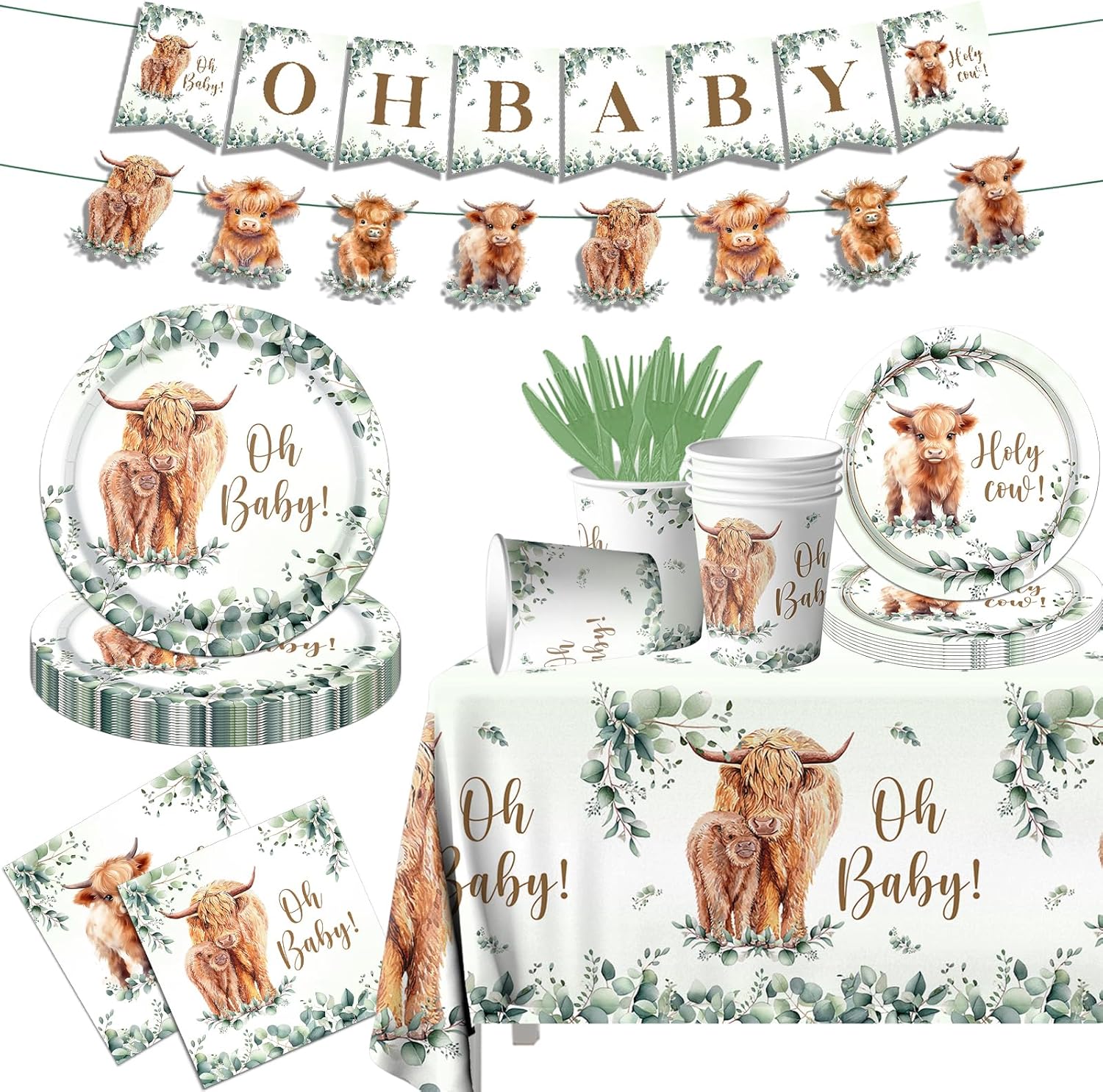Highland Cow Birthday Decorations – 142Pcs Highland Cow Tableware Cow Plates and Napkins Western Theme Party Decorations for Birthday Baby Shower,Highland Cow Party Favors