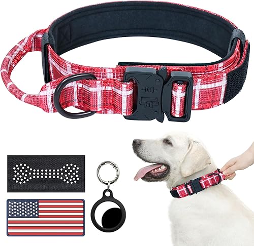 Hotsky Collar táctico para perro, collar ajustable de nailon para entrenamiento militar con asa y hebilla de metal resistente para perros medianos y