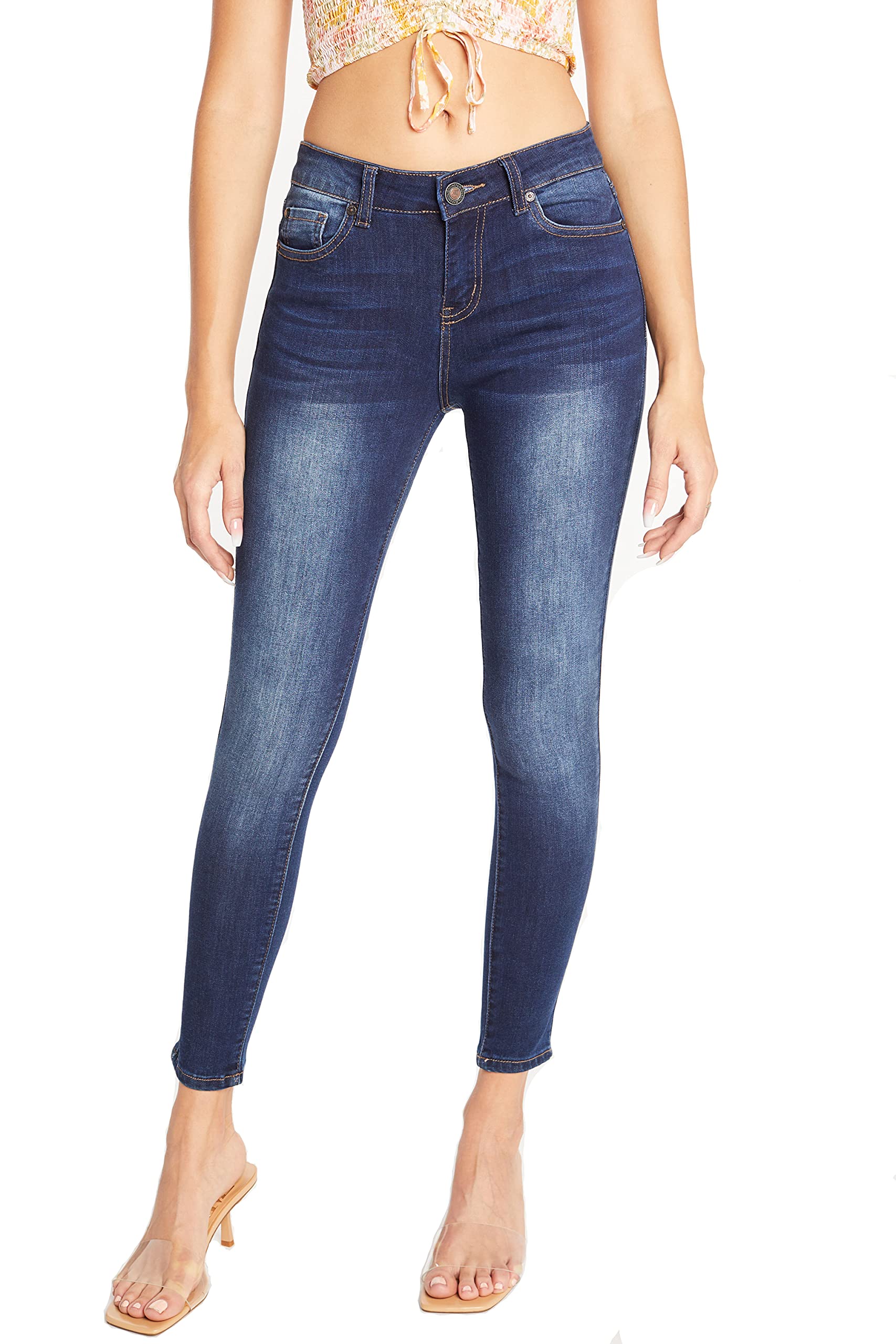 Mid-Rise 5-Pocket Skinny with Whiskers & Hand Sanding.