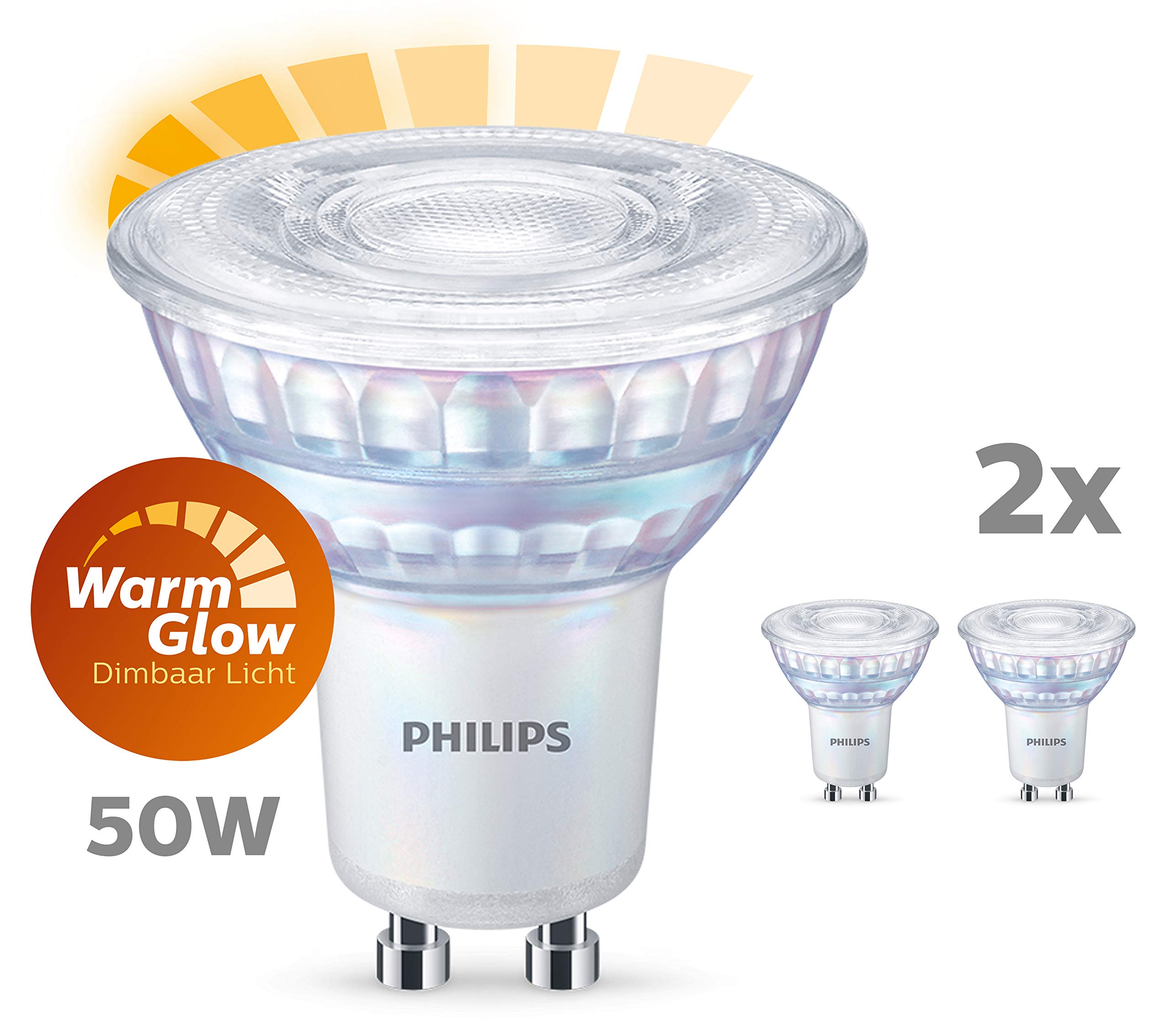 Philips Lighting ampoule LED Spot GU10 50W Transparent Compatible Variateur, Verre, 6 Unité (Lot de 1) & Philips ampoule LED Spot GU10 50W Blanc Chaud Compatible Variateur, Verre, Lot de 2