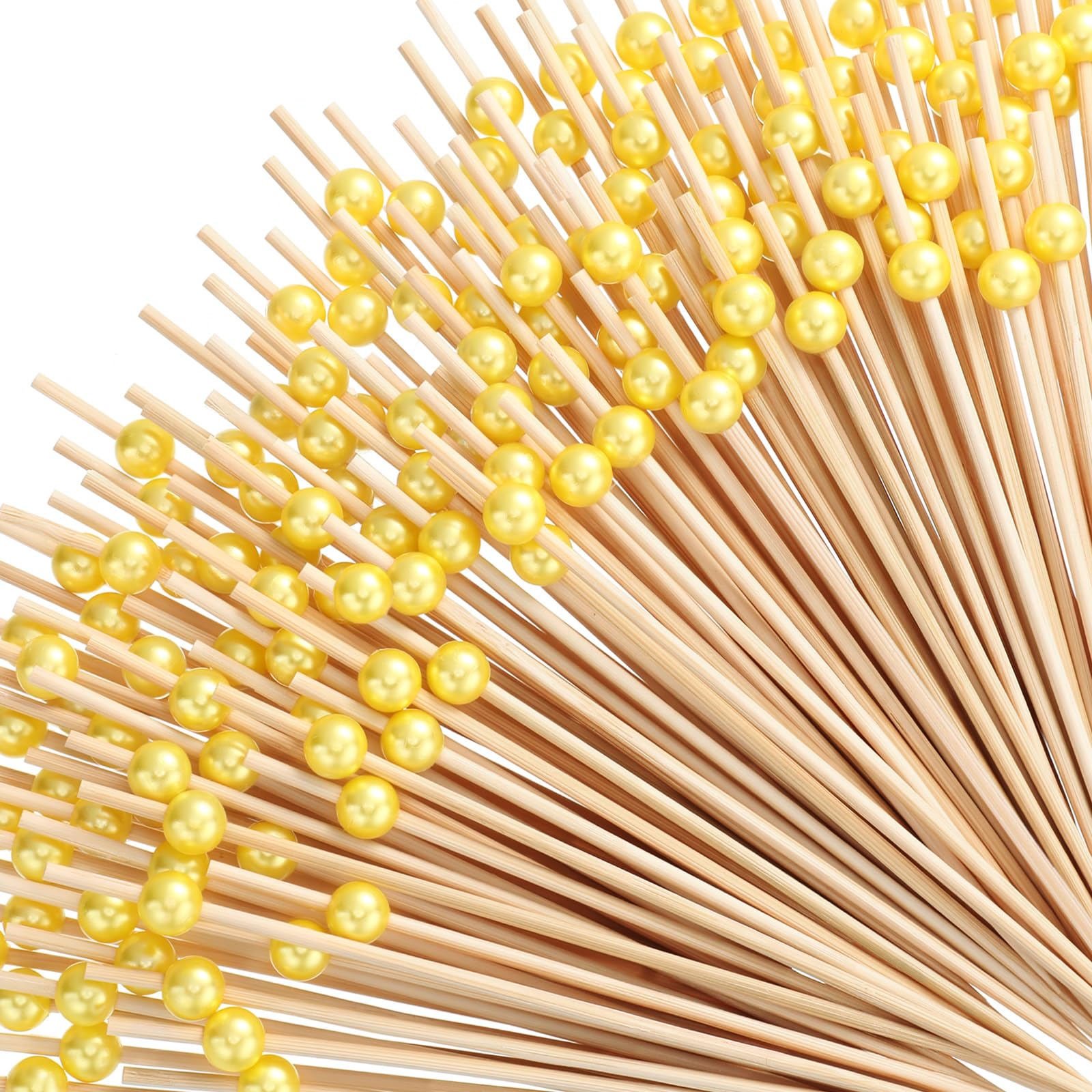 Reallnaive 600 Pcs Pearl Cocktail Picks 4.7Inch, 0.3" Bead, Yellow