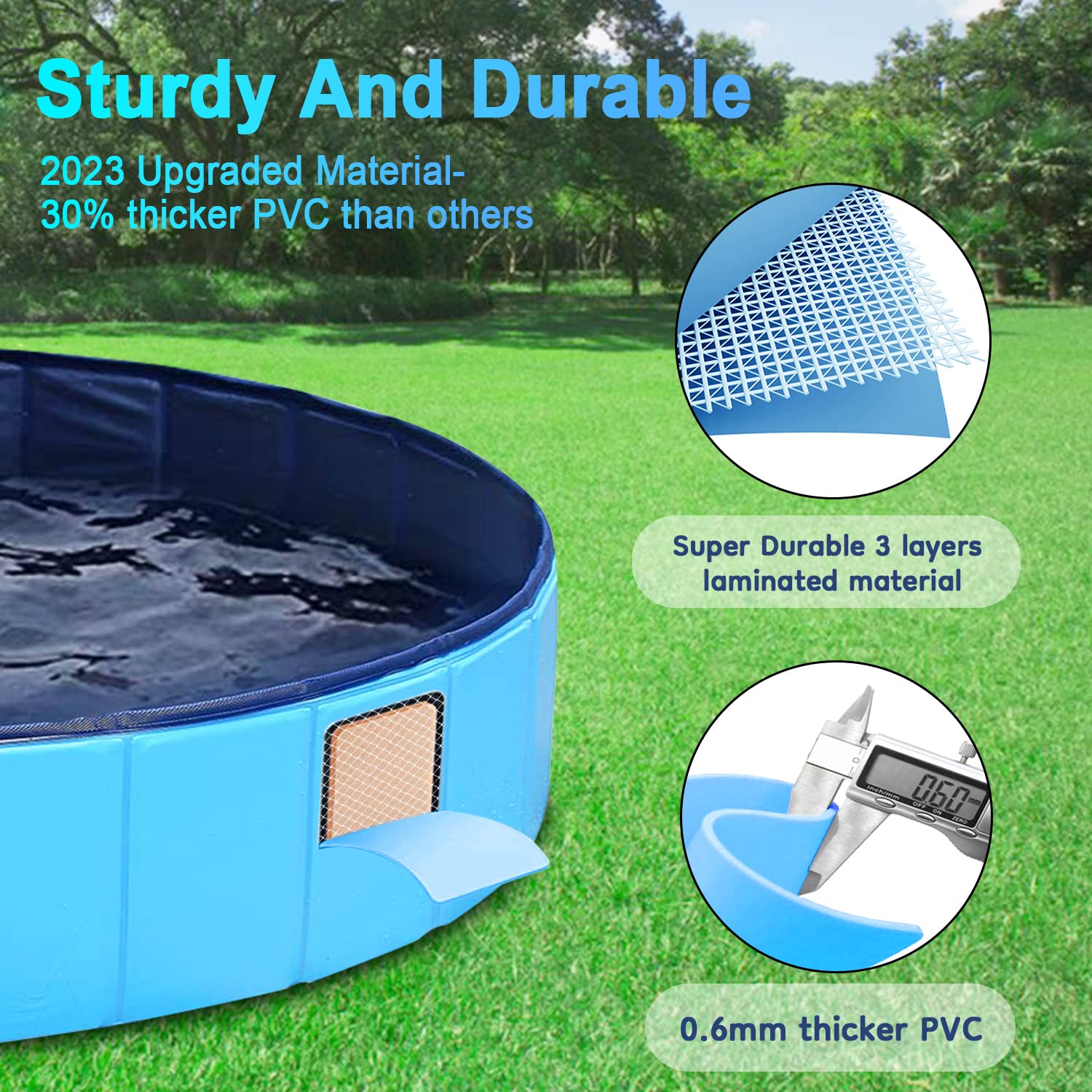 Piscina per cani pieghevole Piscina Lavandino per bambini Portatile Vasca da bagno per animali domestici Cane grande Gatto PVC Antiscivolo(pennello da bagno bonus per animali domestici)39"x12"