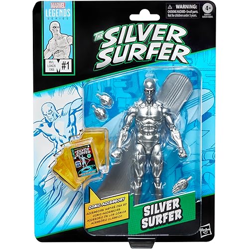 Marvel Legends Series Silver Surfer, Silver Surfer #1 (1968) and Fantastic Four Comics-Inspired Collectible 6-Inch Scale Action Figure with Character-Sized Comic Accessory