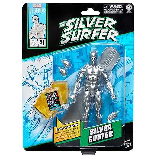 Marvel Legends Series Silver Surfer, Silver Surfer #1 (1968) and Fantastic Four Comics-Inspired Collectible 6-Inch Scale Action Figure with Character-Sized Comic Accessory