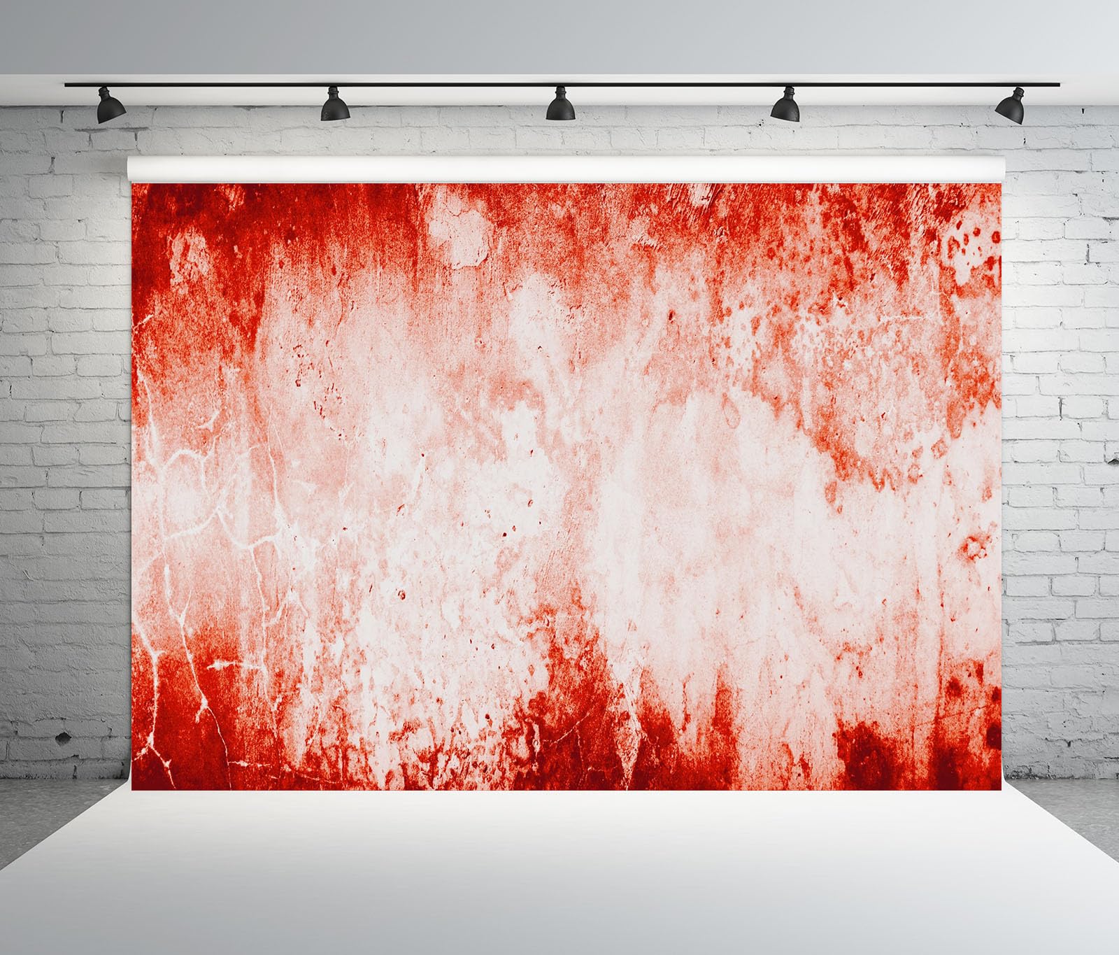 15x10FT (4.6x3m) Muro Grunge Rosso Bianco Usurato Sfondo Fotografico | Texture Astratta Di Cemento Dipinto Fondale In Tessuto,Macchie Cremisi Texture Crepata,Per Eventi Infestati,Photo Booth