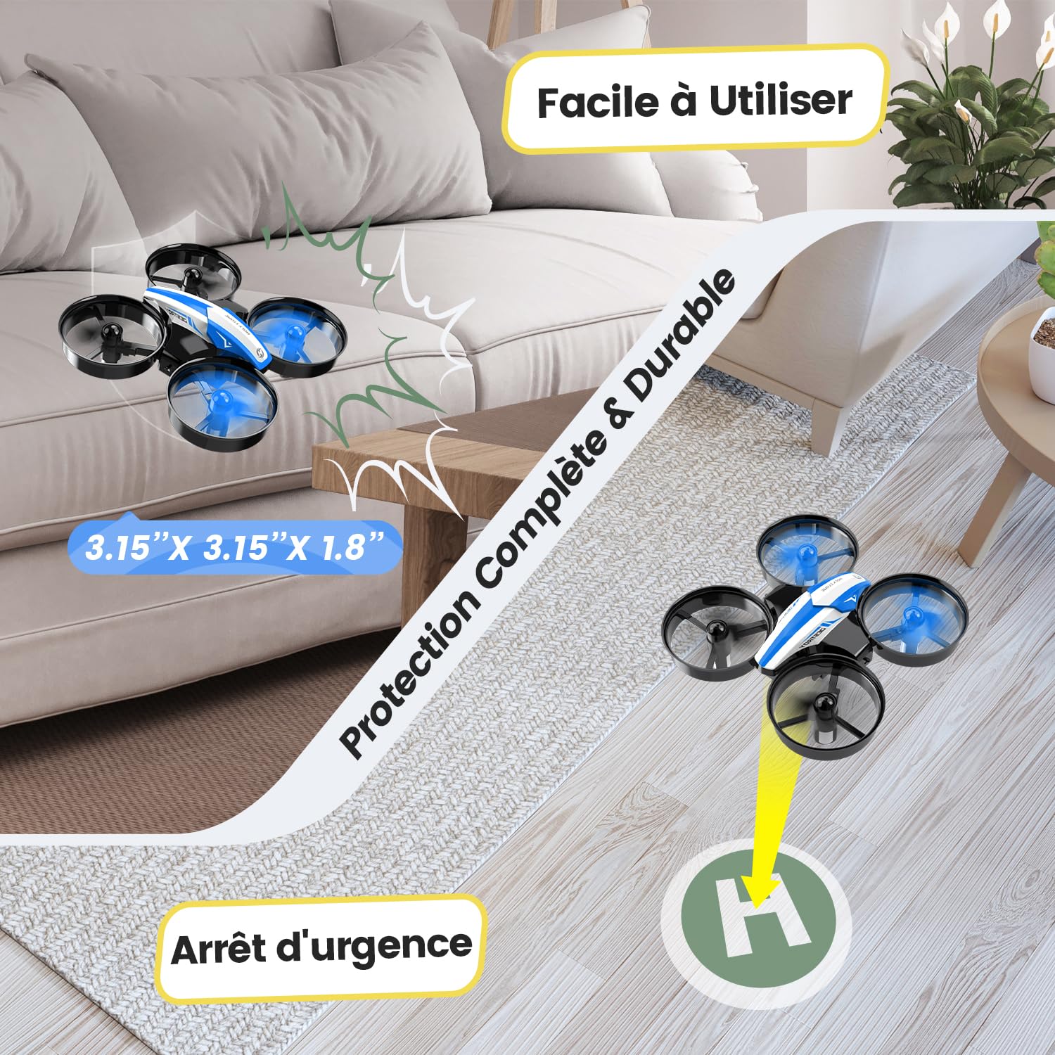Holy Stone HS210 Mini Drone pour Enfants et Débutants RC Nano Hélicoptère D'intérieur avec mise en vol Automatique, Flip 3D, Mode sans tête et 3 Piles, Superbe Cadeau pour Garçons et Filles, Bleu
