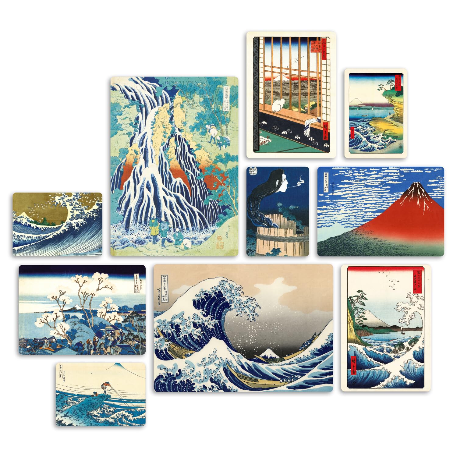Giallobus - Ensemble de 10 peintures multi-panneaux - Hokusai Hiroshige - Bois MDF - - 2 x 42x29,7cm - 4 x 29,7x21cm - 4 x 21x14,85cm - - Prêt à accrocher - Tableaux