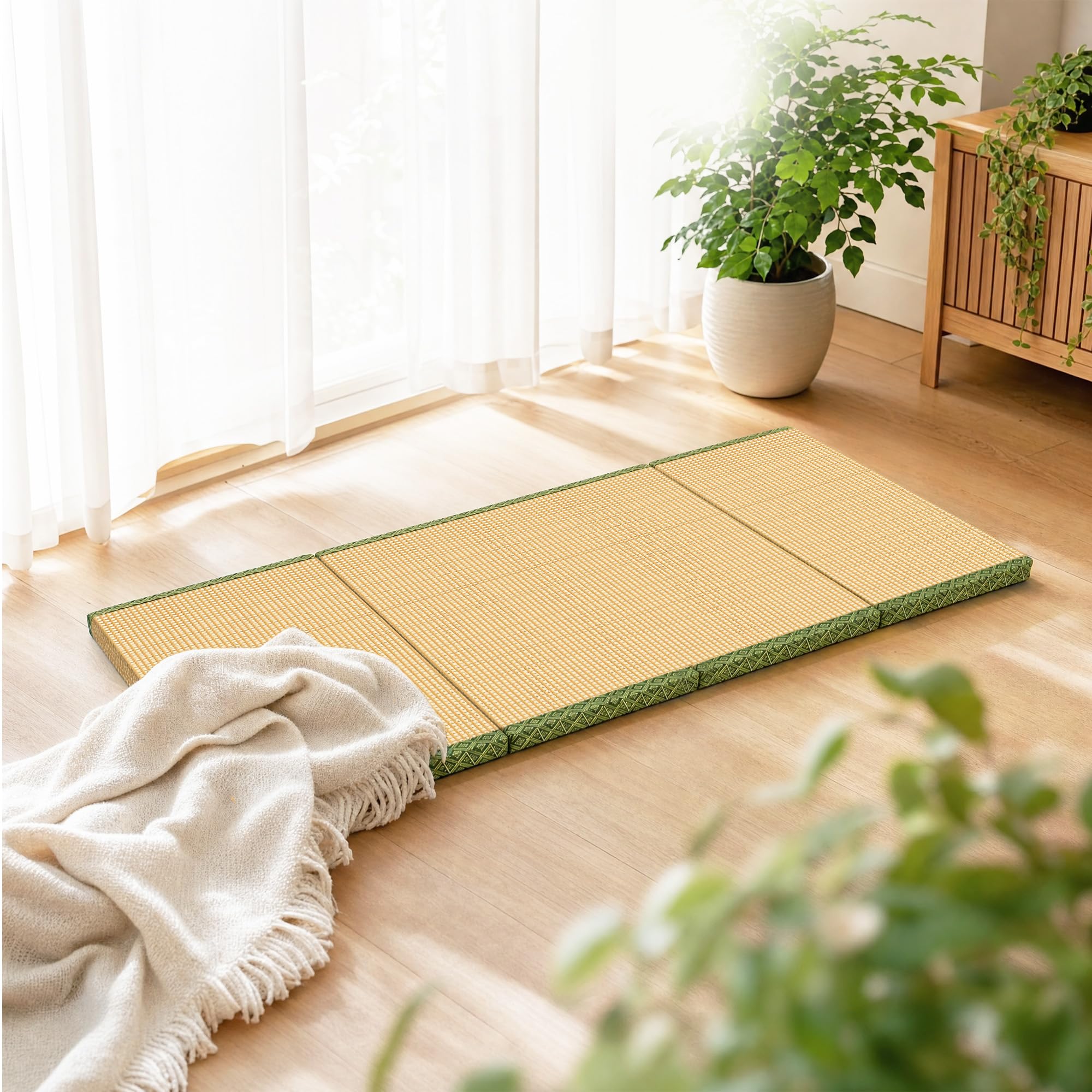 Tatami 100x200cm In Fibra Di Cocco E Rattan – Futon Giapponese Di Alta Qualità Pieghevole, Antiscivolo A 4 Strati Traspirante Antimacchia – Perfetto Per Meditazione Yogaripososoggiorno E Letto Ospiti