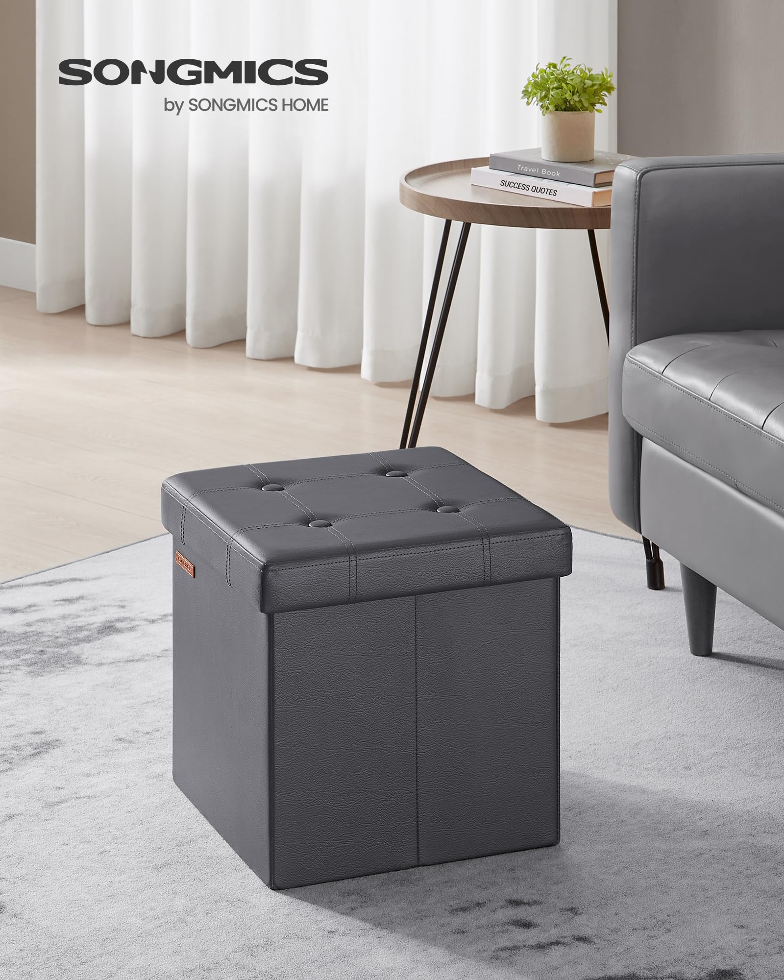 SONGMICS MAZIE Collection, Storage Ottoman, 38 cm Folding Foot Rest Stool, Ottoman Storage Box, Easy Assembly - Image 2