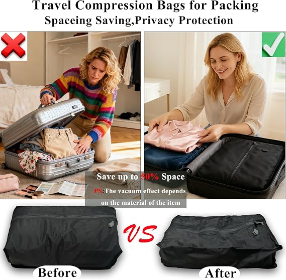 Travel Vacuum Bags with Pump 33L(21.65x15.75x5.91) Large Size IP67 Reusable Space Saver Compression Packing Storage Organizer Cube for Luggage CarryOn Suitcases & Backpack (2 Bag- BLACK)