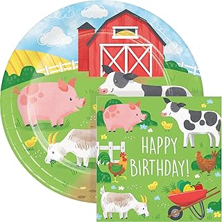 Farm Animals Birthday Party Plates and Napkins Kit, Serves 16