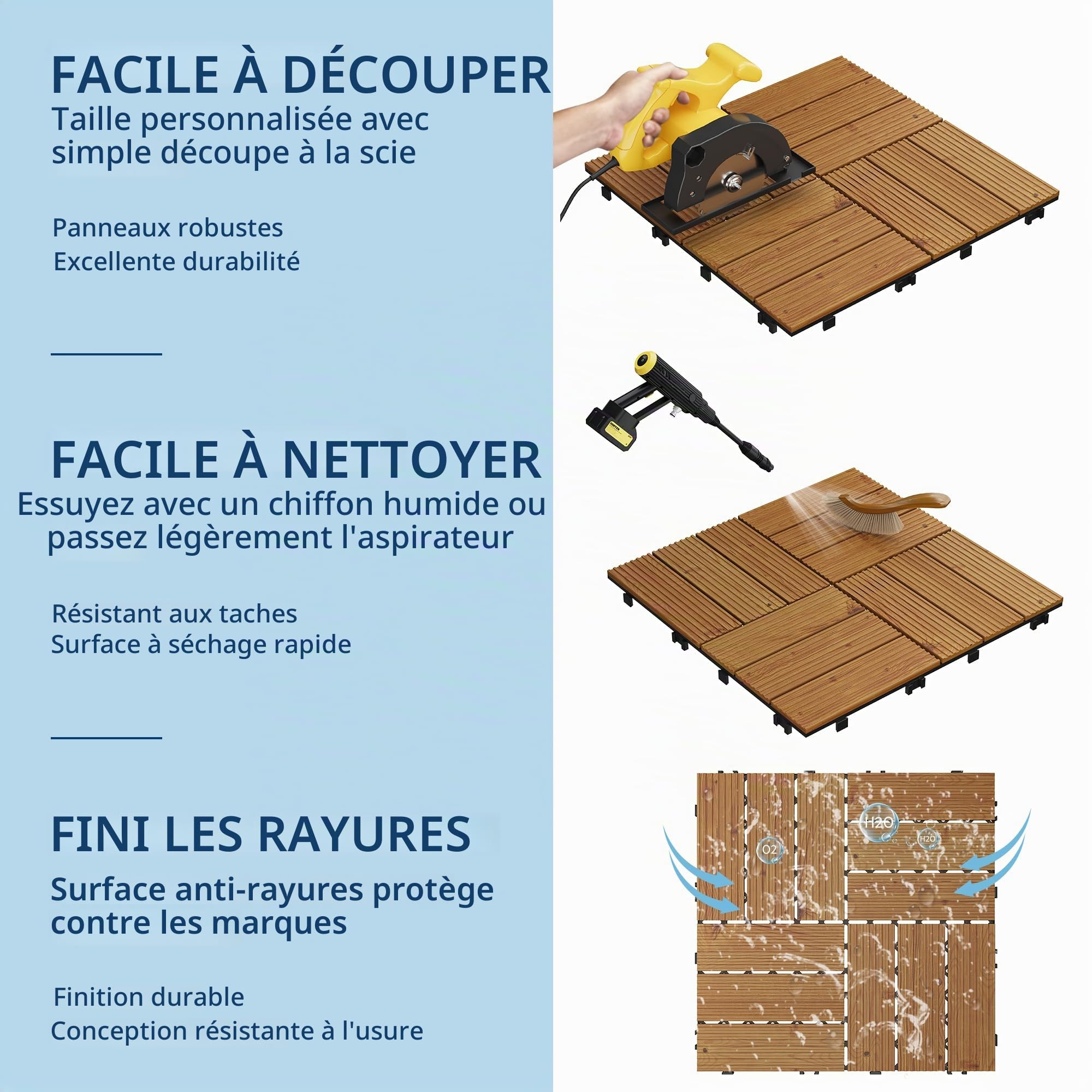Garvee Dalles terrasse bois d'acacia 30x30cm emboîtables, Brun 33PCS