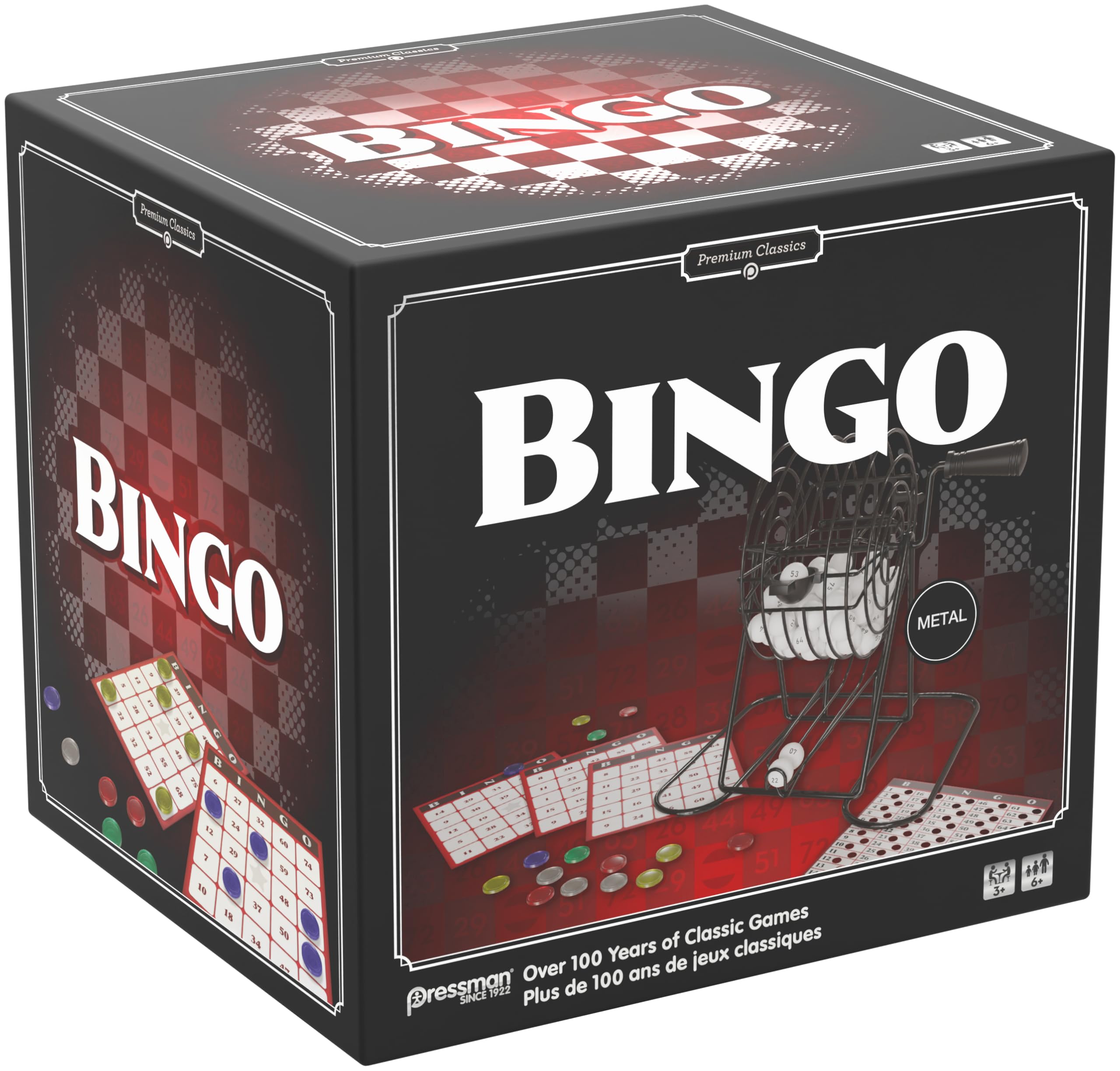 Goliath - BINGO, gra planszowa dla dorosłych i dzieci od 6 lat, z luksusowym metalowym młynem do bingo i numerowanymi piłkami, zawiera karty i żetony, grę losową i grę na szczęście, 3 lub więcej