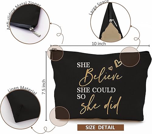 Miniatura 5 de AIEVFU Bolsa de maquillaje She Believed She Could So She Did, bolsa de maquillaje cosmético para mujeres y niñas, bolsa de maquillaje inspiradora