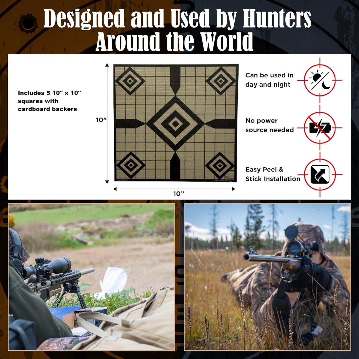 5-Pack Diamond Colored Passive Thermal Shooting Targets with Diamond Bullseye, Extra-Bright Thermal Squares for Outdoor Range Zeroing Rifle, 10 x 10 Inches