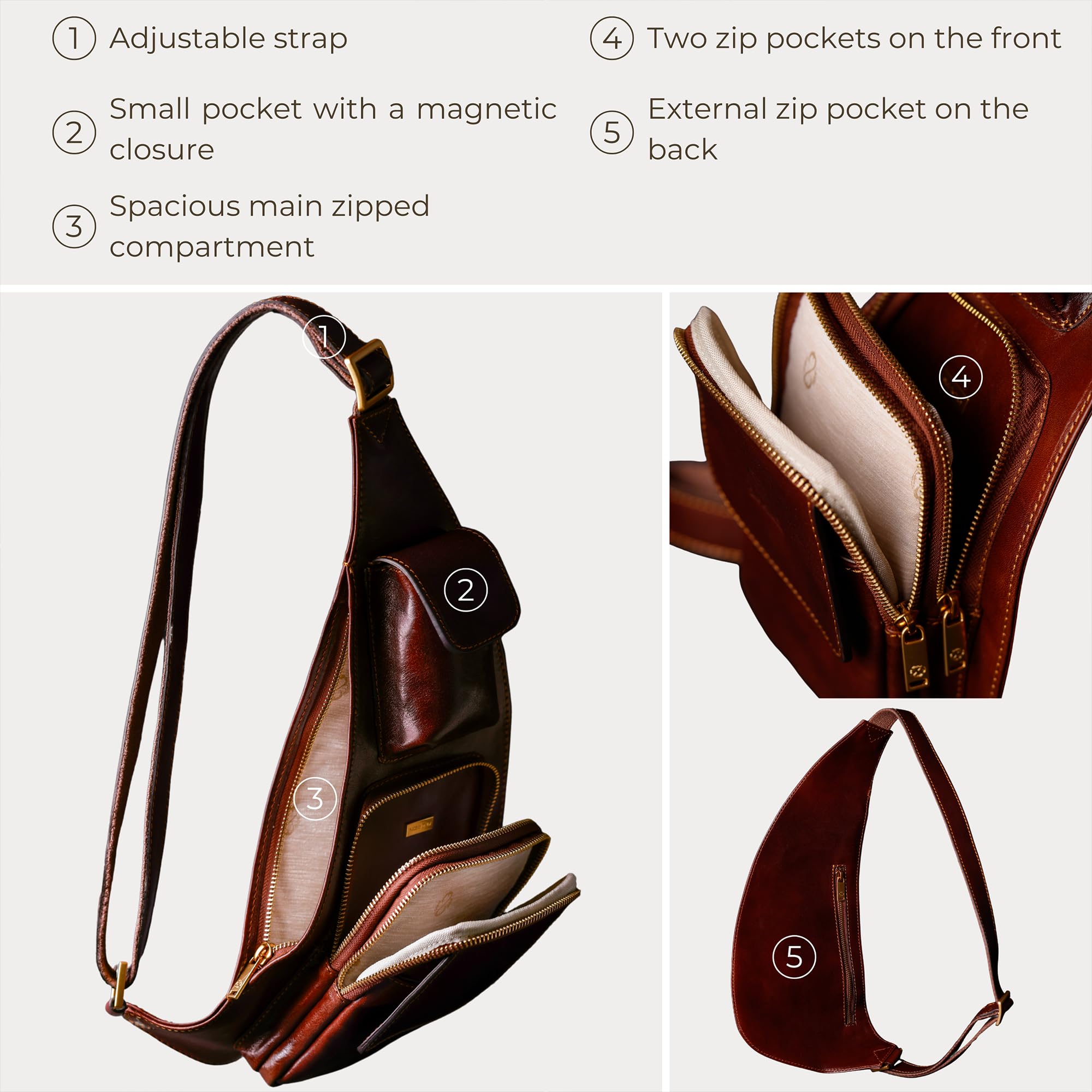Time Resistance Sac À Bandoulière En Cuir - Sac À Bandoulière Pour Homme Et Femme - Sac À Dos À Bandoulière Fait Main