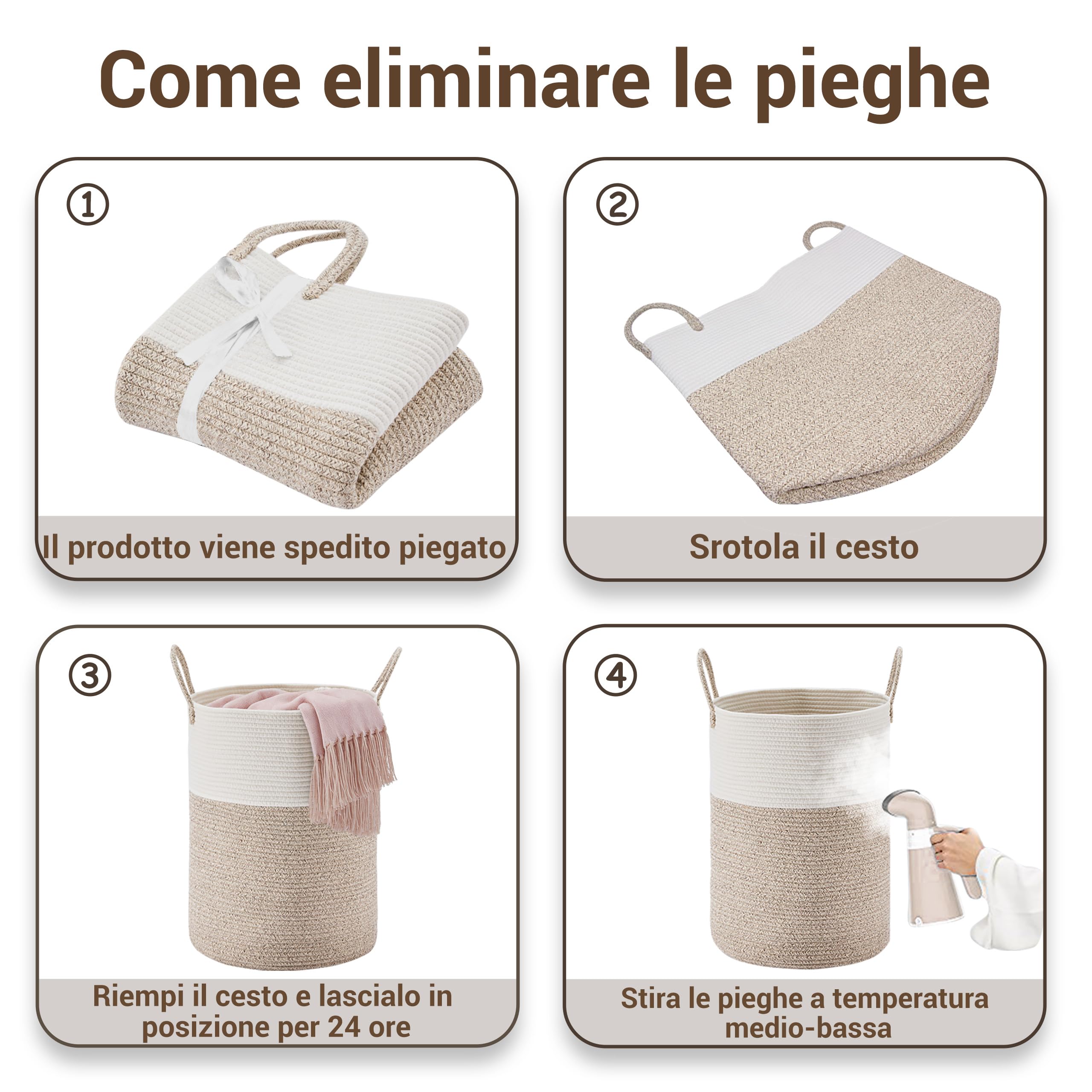 Cesto Portabiancheria Piccolo in Corda di Cotone Intrecciata 38x45cm - Cesto di Raccoglimento Pieghevole con Manico - Per Biancheria e Coperte - 53L Sfumatura Blu Marino