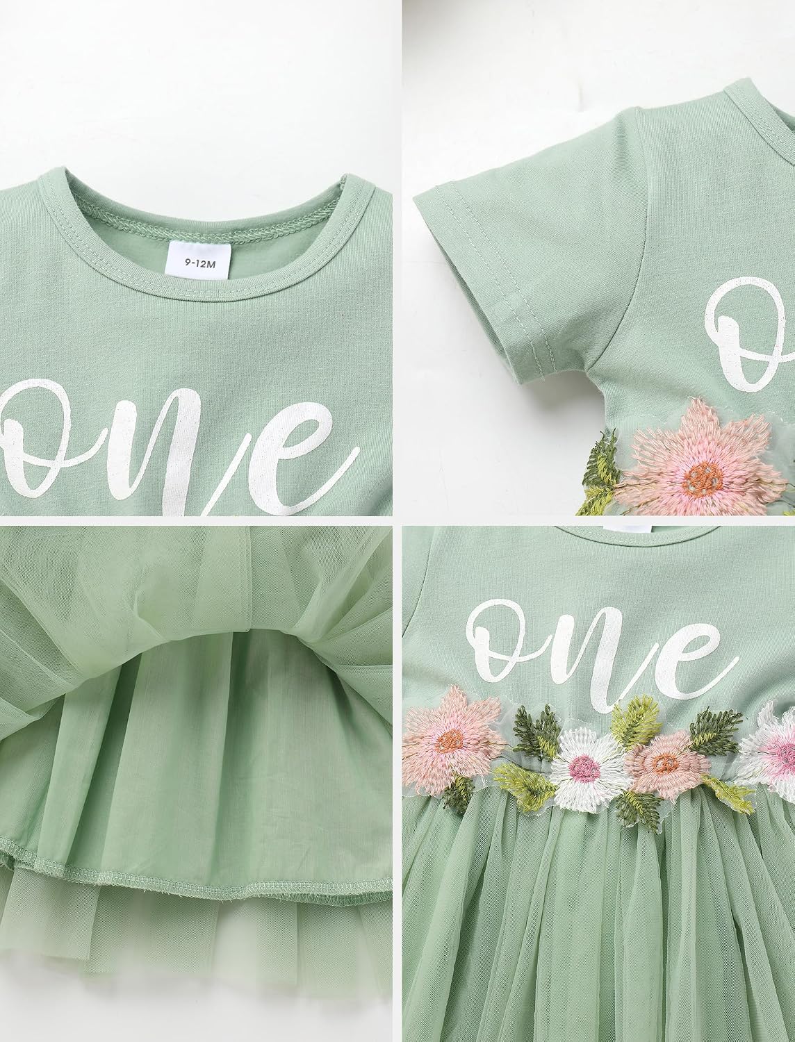IBTOM CASTLE Baby Girl 1st Birthday Outfit One Year Old Princess Embroidered Tulle Tutu Dress and Headband for Cake Smash