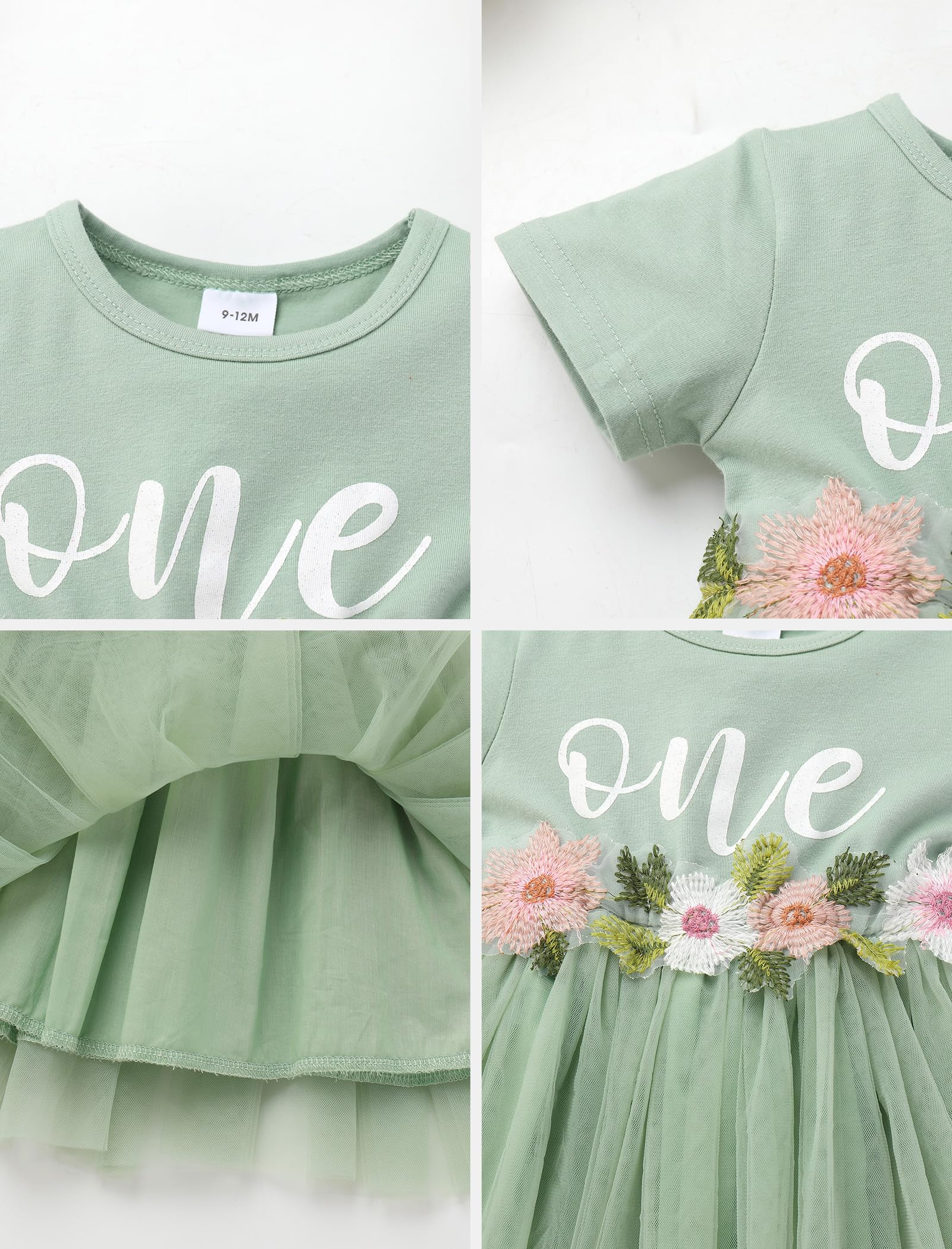 Baby Girl Primo Compleanno Vestito Ricamo Floreale Manica Corta Tutu Abiti Principessa con Bowknot Fascia Set Battesimo Torta Smash Neonato Photoshoot Vestiti