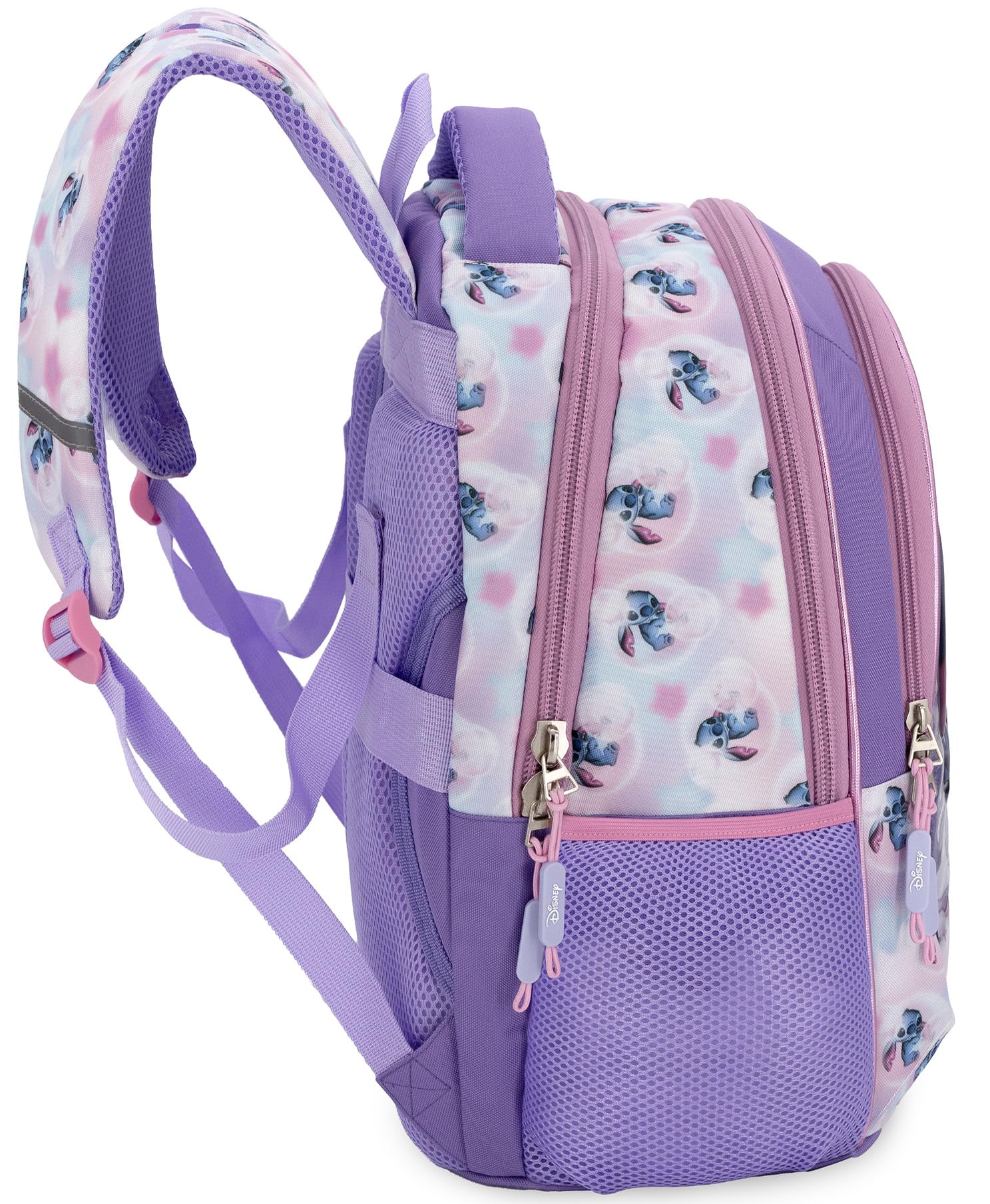 Clondo Set Scuola 2 Pezzi Per Stitch Fan Zaino Scuola Elementare Bambina 43cm Ergonomico + Astuccio 3 Scomparti Completo (46 Accessori)