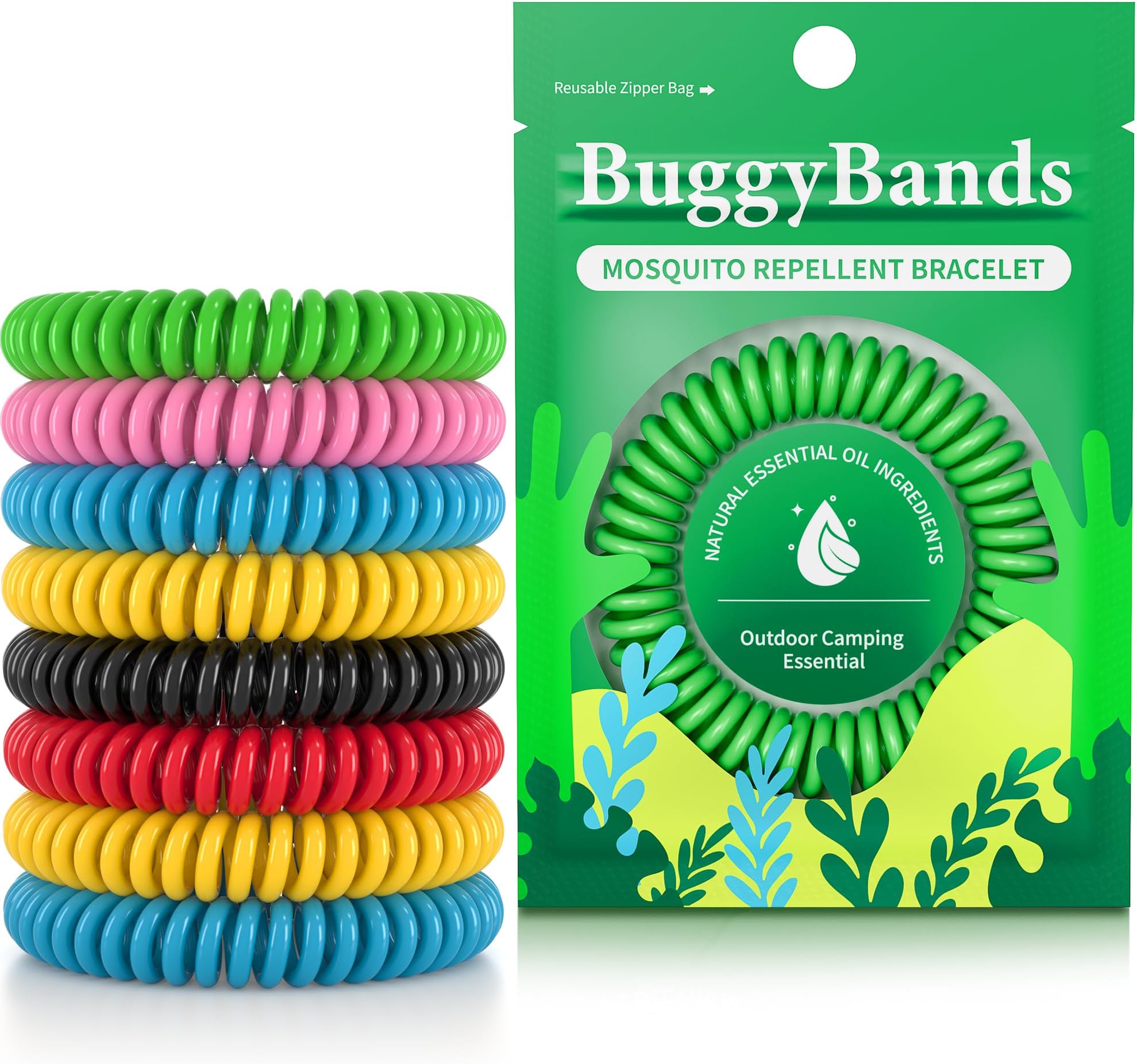 BuggyBands 12 Pack Mosquito Repellent Bracelets for Adults & Kids, Individually Wrapped, DEET Free, Natural and Waterproof Band