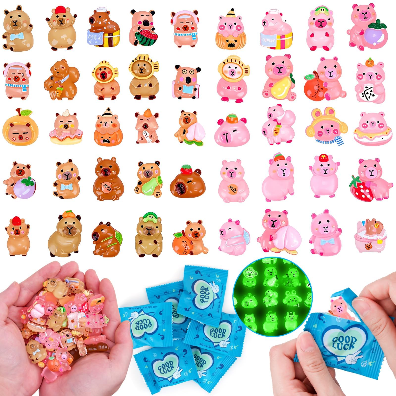 Hysagtek 100Pcs Glow in Dark Mini Capybara Resin Figurine Blind Pack for Adult Collectors, Luminous Miniatures for Diorama, Fairy Garden, Dollhouse Layout & Desktop Landscape Ornament