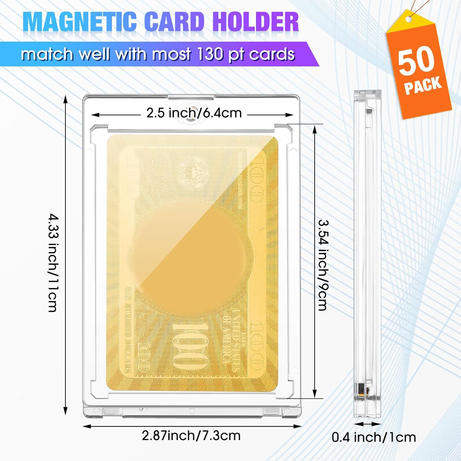 SATINIOR 50 Pcs 130 Pt Acrylic Magnetic Card Holders 2.5'' x 3.54'' One Touch Tag Holder Thick Clear Protectors Hard Plastic Magnetic Case for Sports Baseball Football Game Trading Storing Display