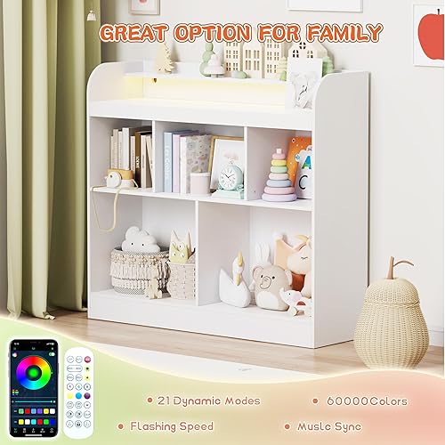 Miniatura 7 de Lkeiyay Estantería para niños, estantería blanca para dormitorio de niños, cubo de almacenamiento de juguetes, estante de juguetes para niños,