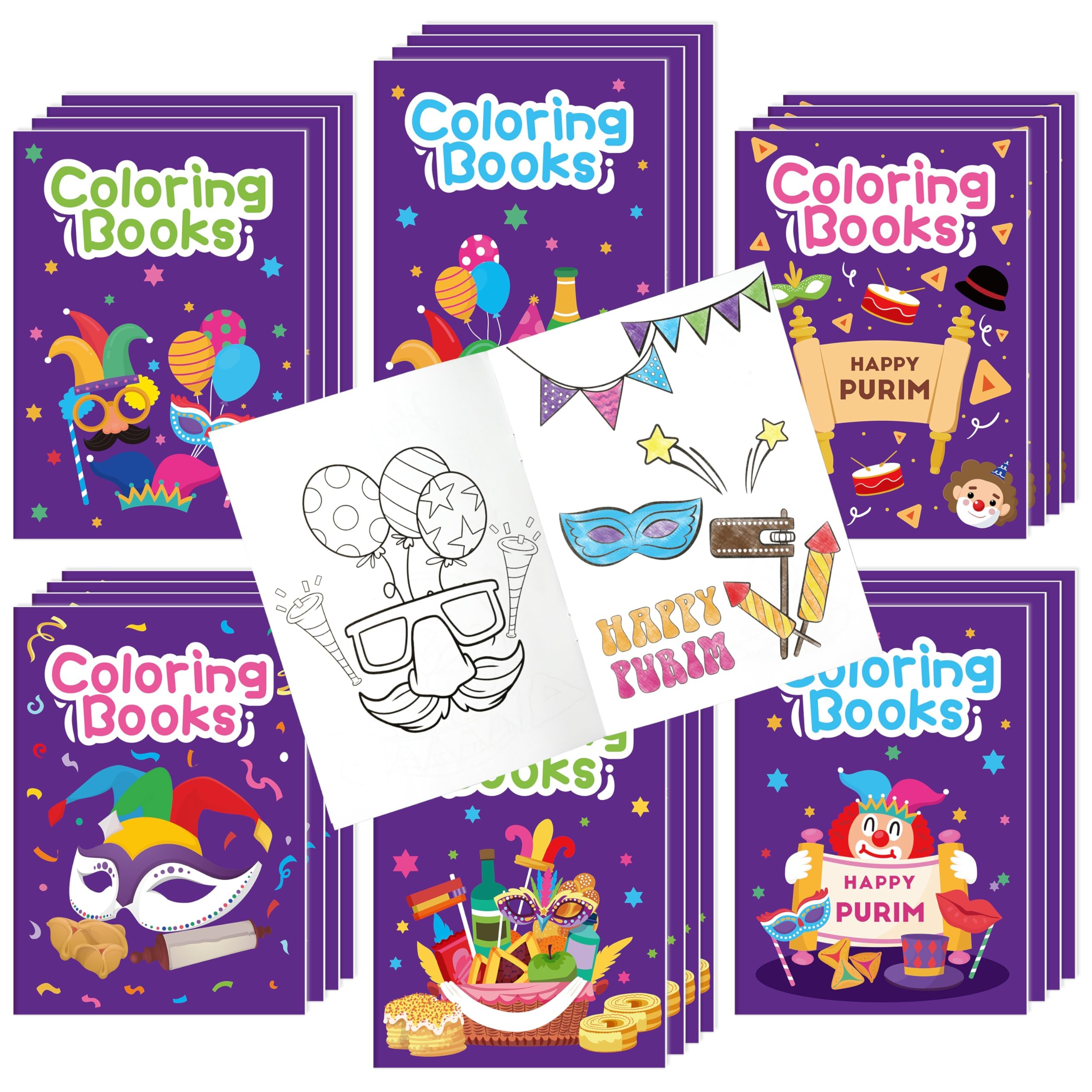 Bulk Purim Coloring Books, 24Pcs Happy Purimi Mini Drawing Booklet for Kids