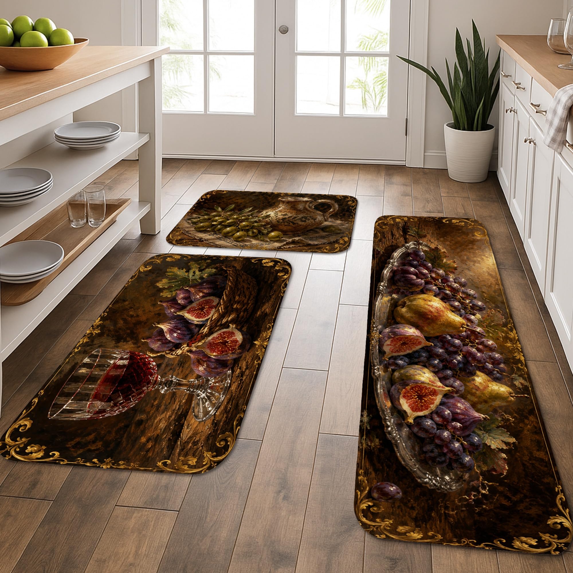 Tapis de cuisine vintage lot de 3 aux motifs fruits rustiques lavables