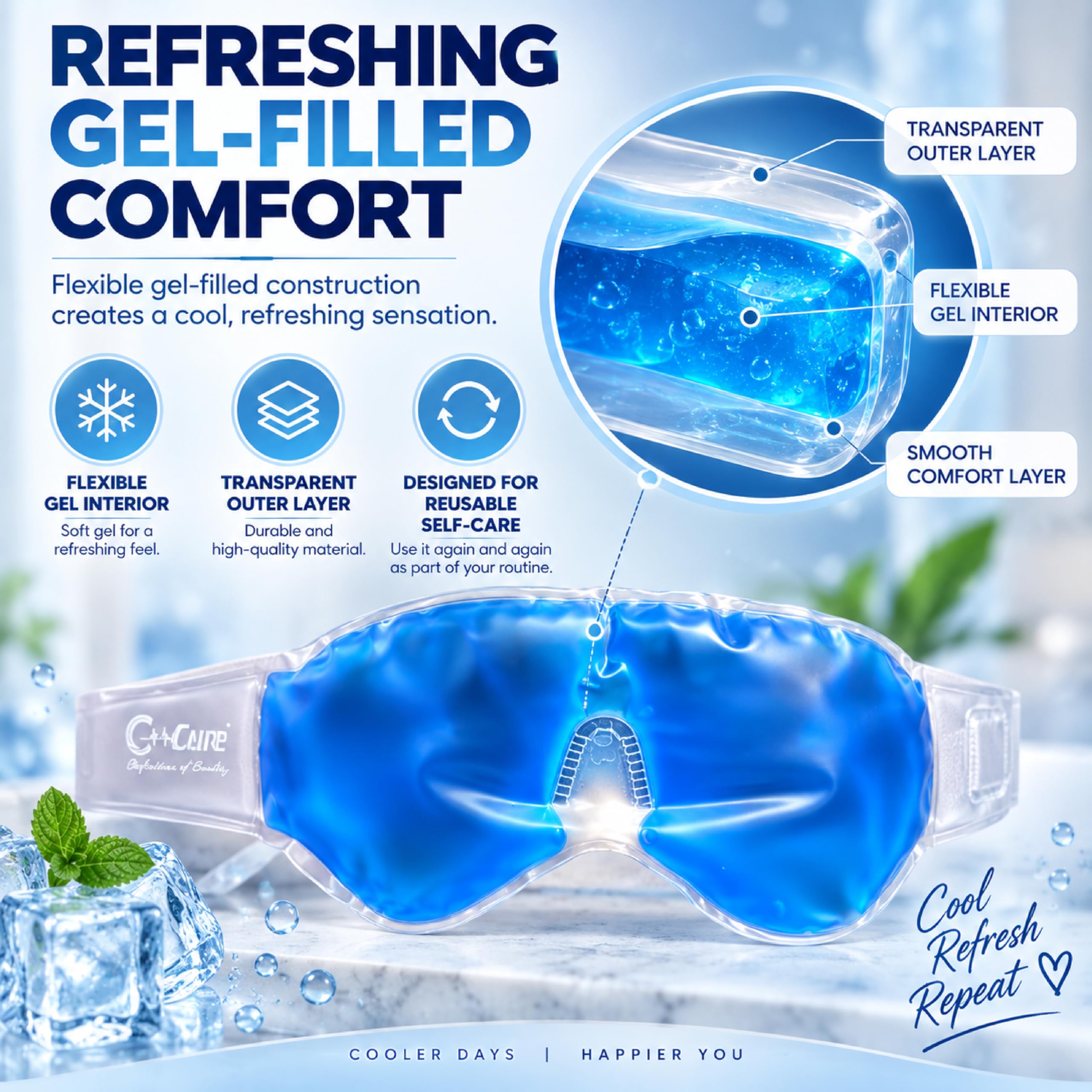 Eye Gel Mask for Sleeping Pack of 1 | Cooling Therapy Reusable Cold Eye Mask with Adjustable Strap | Comfortable Gel Eye Pack for Daily Use | For Dark Circles & Puffy Eyes | Men & Women - Blue — Amazon image 6