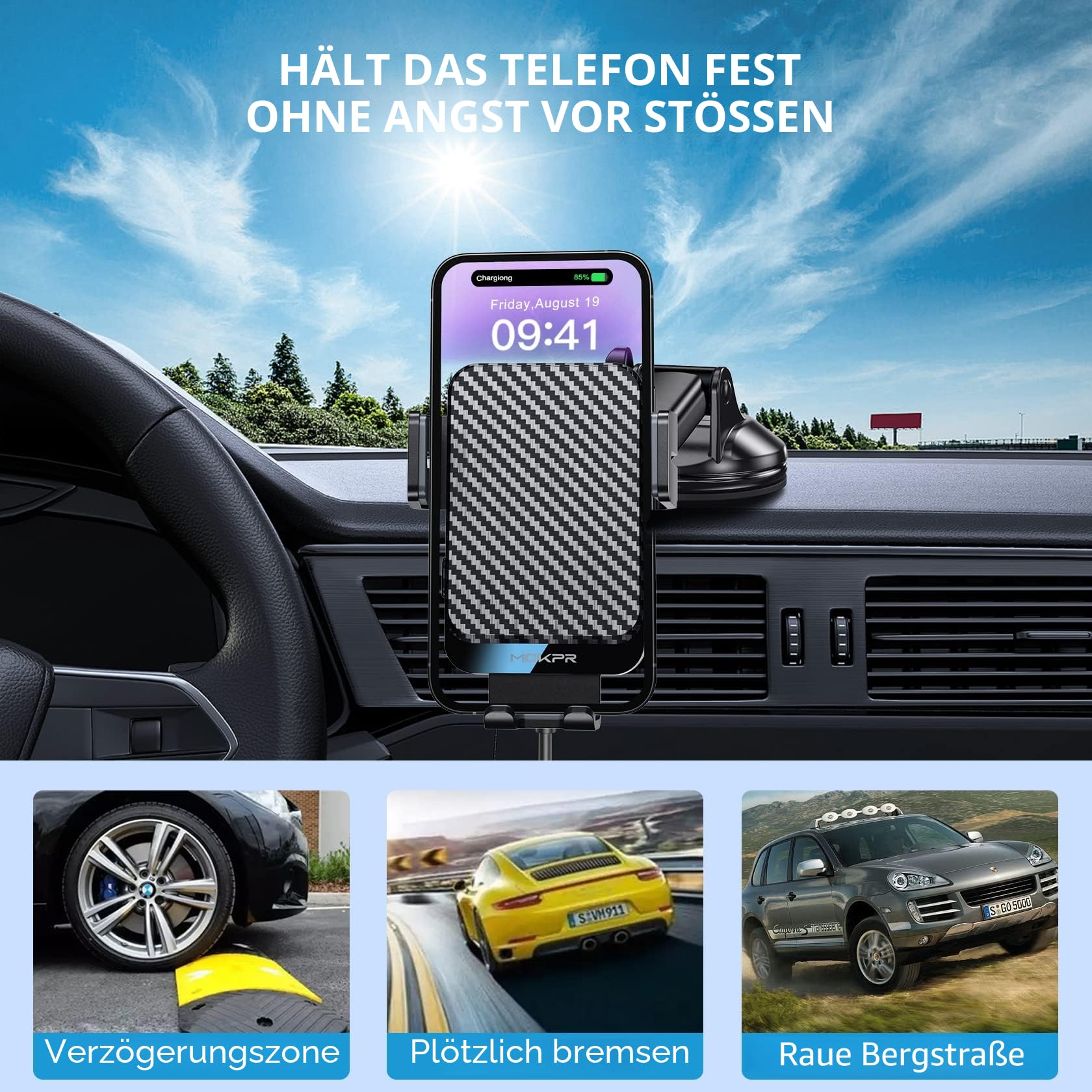 MOKPR Handyhalterung Auto mit Ladefunktion, 15W Fast Wireless Charger Auto Halterung Induktives Laden Induktion Kfz Ladegerät für iPhone 17/16/15/14/13/12, Samsung Huawei Xiaomi(Schwarz)