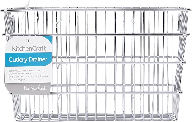 KitchenCraft KCCUTDRAIN Cutlery Drainer Caddy with Hooks, Metal, Silver, 25 x 25 x cm