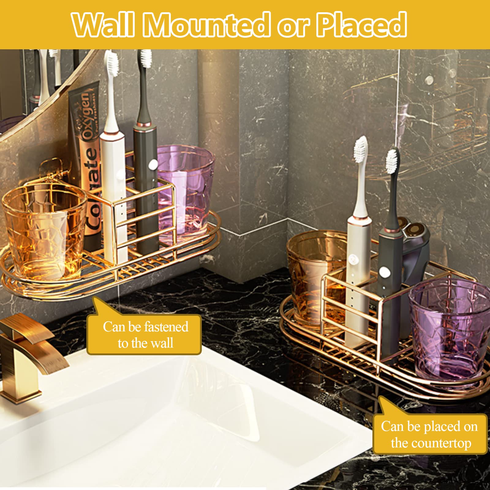Hensftods Stijl Goud Koper Tandenborstel Wandmontage Bad Product Tandenborstelhouder Keramische Cup Bad Goud