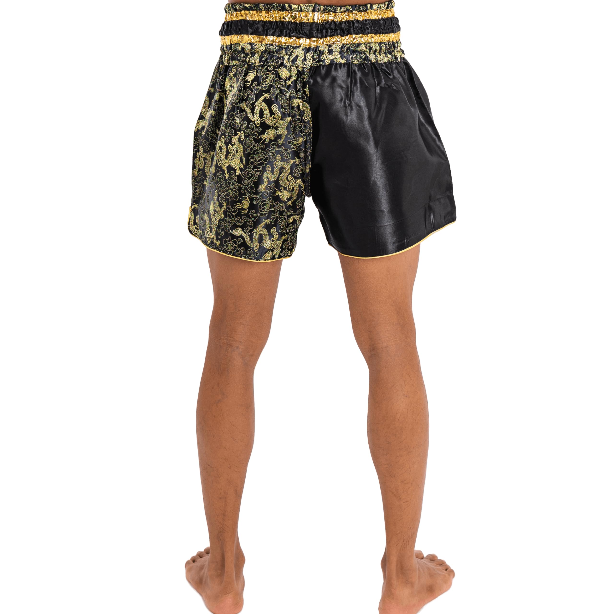 Pantalones Cortos de Muay Thai para Hombres y Mujeres, Corte Ajustado, Shorts de Boxeo MMA para Entrenamiento, Ropa de Kickboxing (FR/ES, Letras, L, Regular, Regular, Dragón Negro)