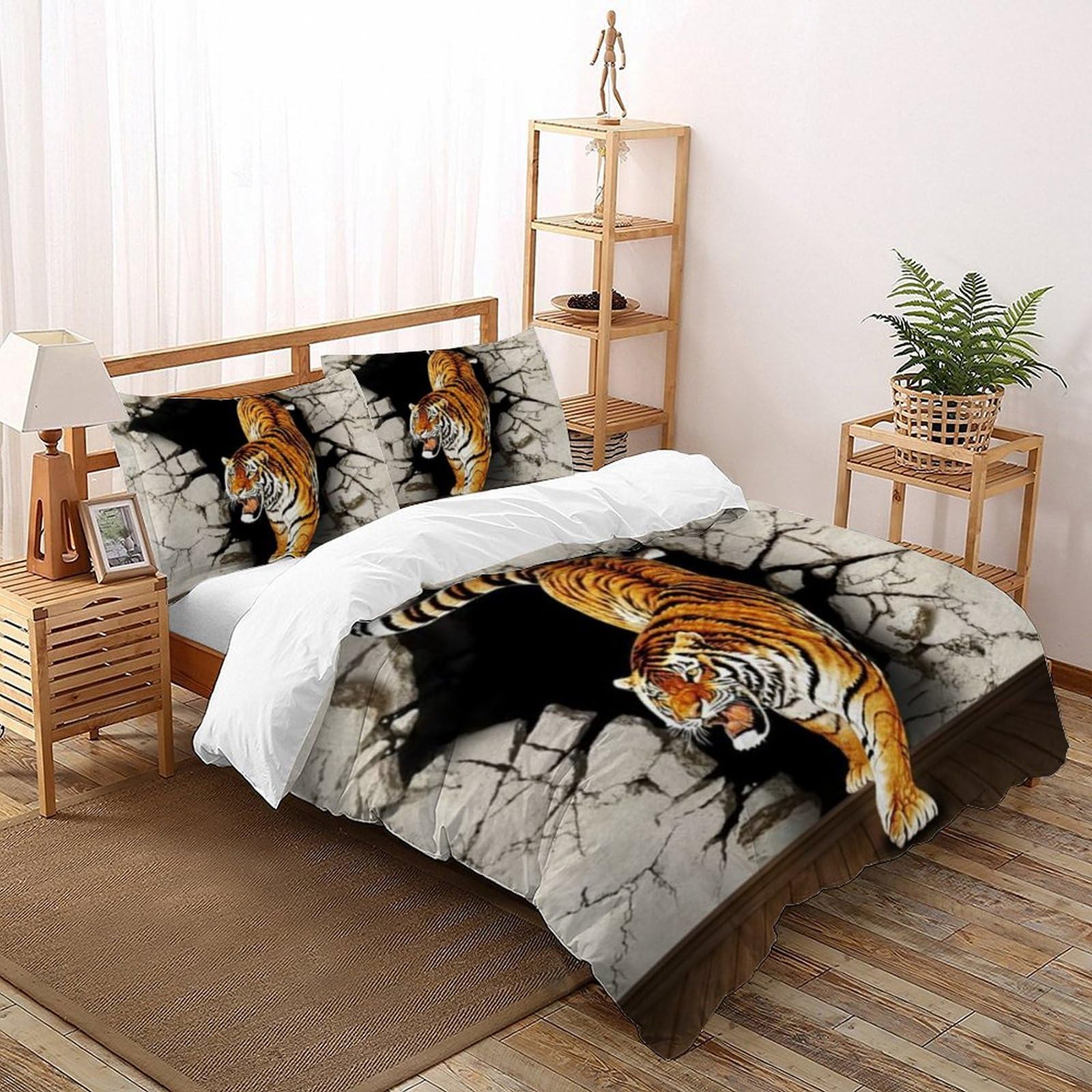 Housse de couette King imprimé 3D tigre literie microfibre