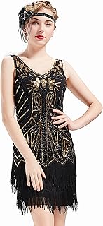 Women's Flapper Dresses 1920s V Neck Beaded Fringed Great Gatsby Dress