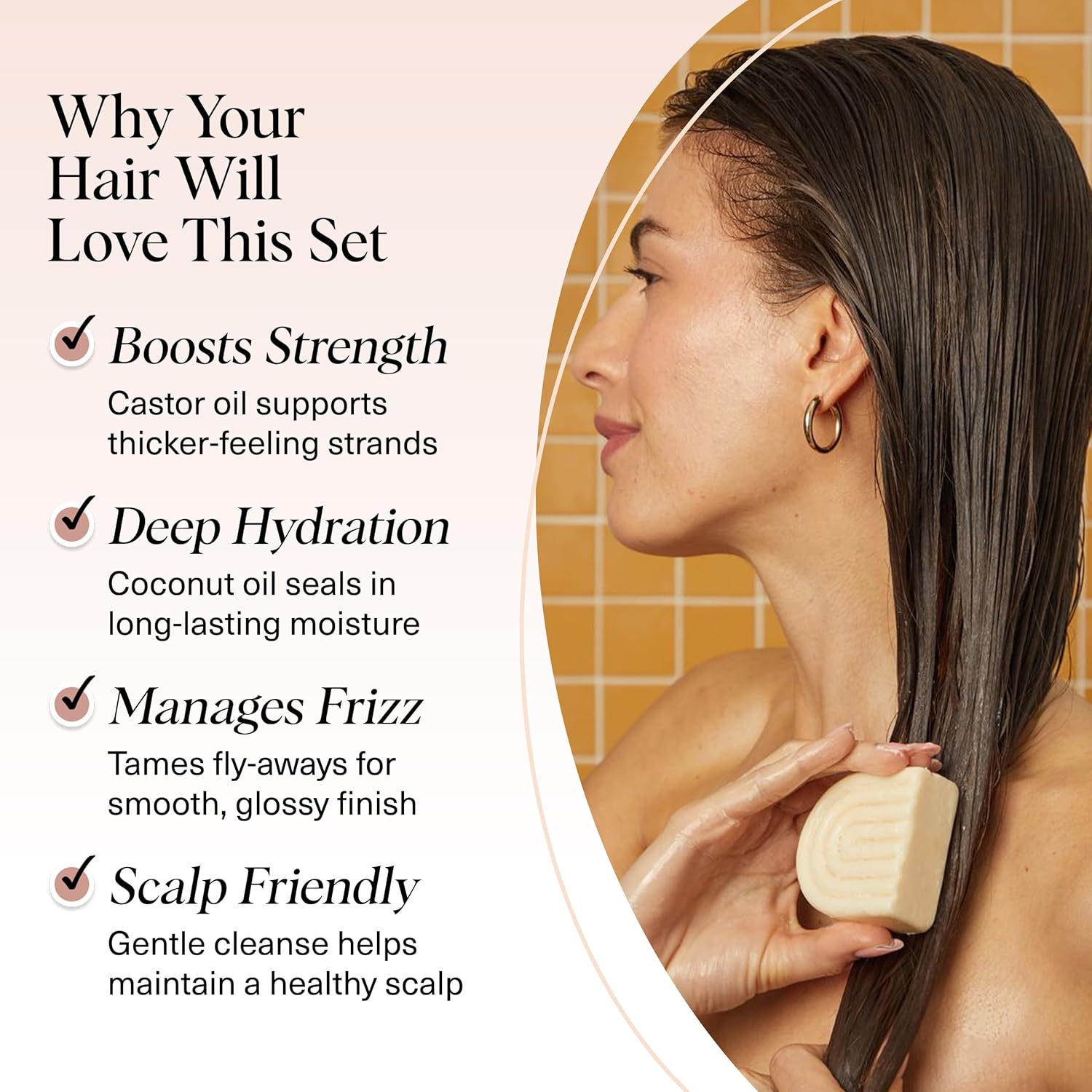 Kitsch Castor Oil Shampoo Bar & Coconut Oil Conditioner Bar – Nourishing Shampoo and Conditioner Set for Dry, Damaged Hair – Strengthening Hair Care, Hydrating & Deep-Moisturizing - 2pc set - Image 2