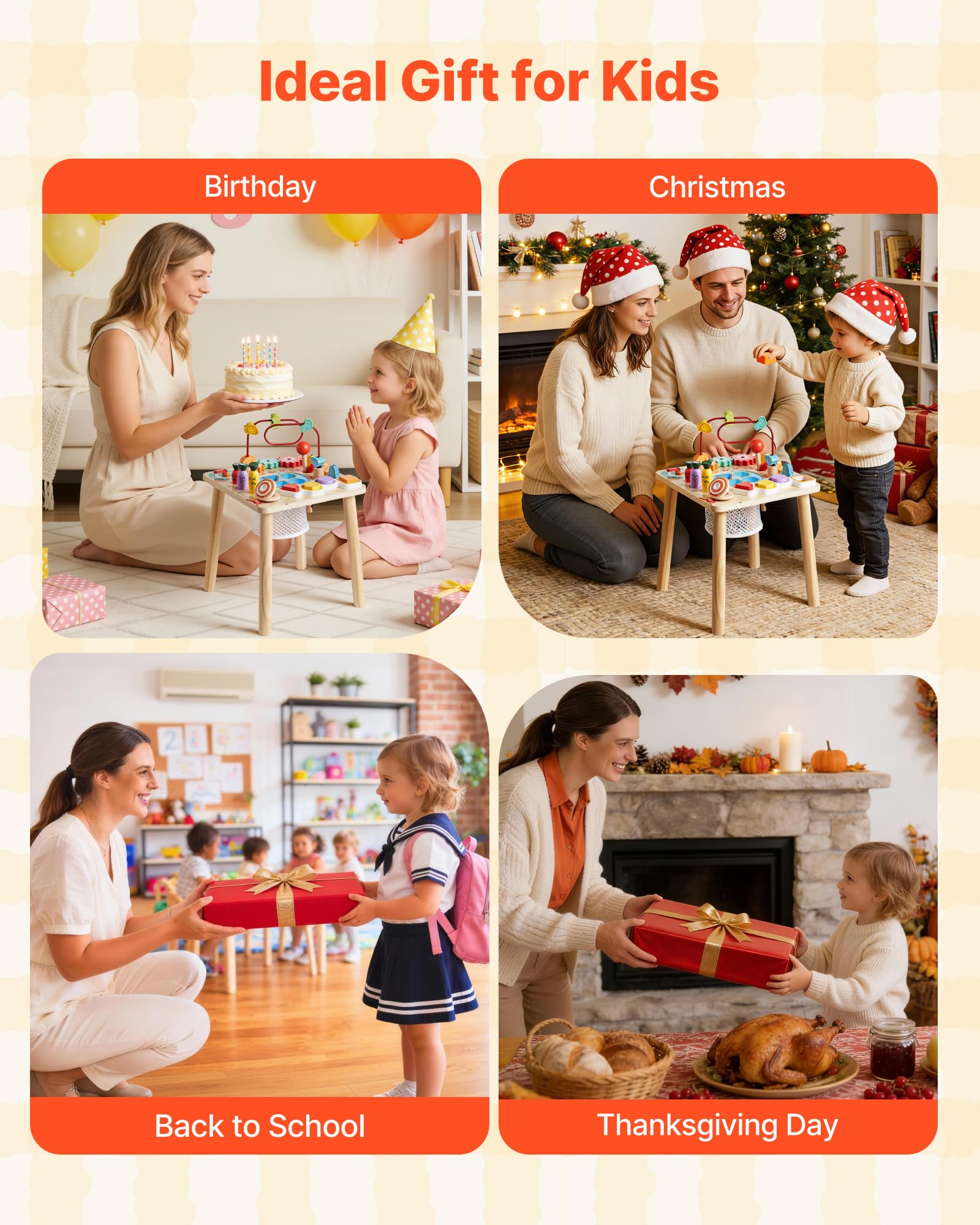VEVOR Holz Aktivitätstisch, Montessori Spielzeug, 8-in-1-Lerntisch, Spieltisch Aktivitätstisch für Kinder ab 6 Monaten, Geburtstag, Weihnachten oder Kindertag, 6-36 Monate