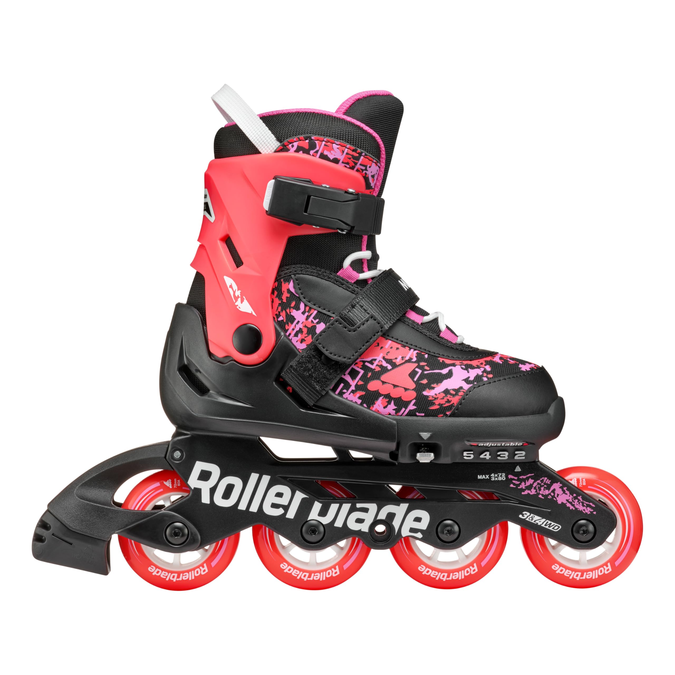 Rollerblade MICROBLADE SL, łyżworolki dla dziewcząt, na czas wolny, czarne/koralowe, 28-32