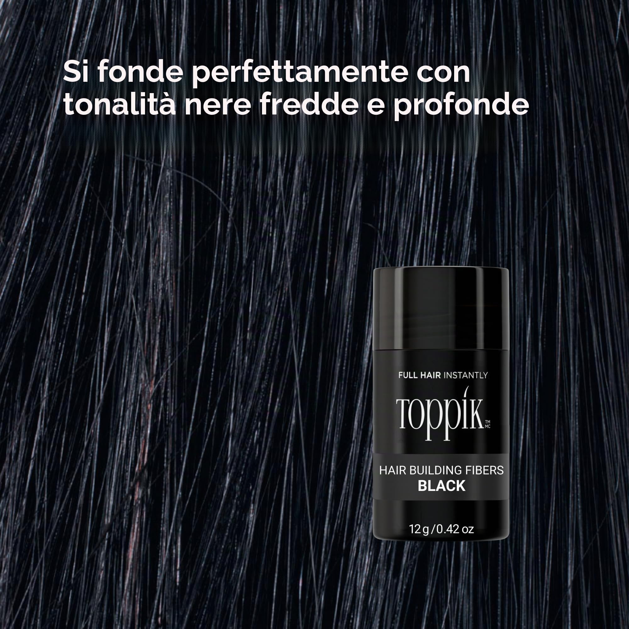 Toppik Fibre di cheratina per la costruzione dei capelli, Nero (Black), 55 g - etichetta in lingua Italiana