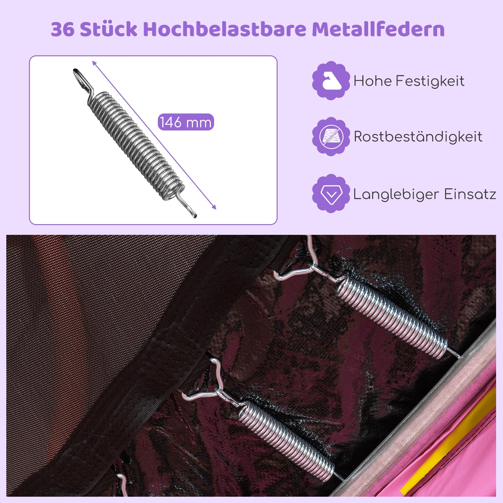 COSTWAY Ø223cm Gartentrampolin mit Sicherheitsnetz, gepolsterten Stangen & Randabdeckung, Trampolin Kindertrampolin bis 150KG belastbar, Indoor-/Outdoortrampolin für Kinder ab 3 Jahre