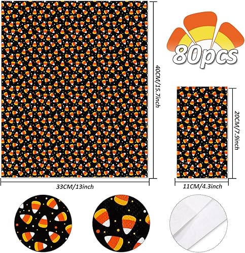 Miniatura 2 de Whaline Servilletas desechables para invitados de Halloween de 4.3 x 7.8 pulgadas, servilletas desechables de maíz caramelo naranja y negro para