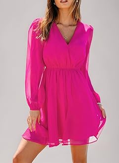 CUPSHE Women's Floral Print Chiffon A-Line Mini Dress Long Peasant Sleeves Elastic Autumn Dress