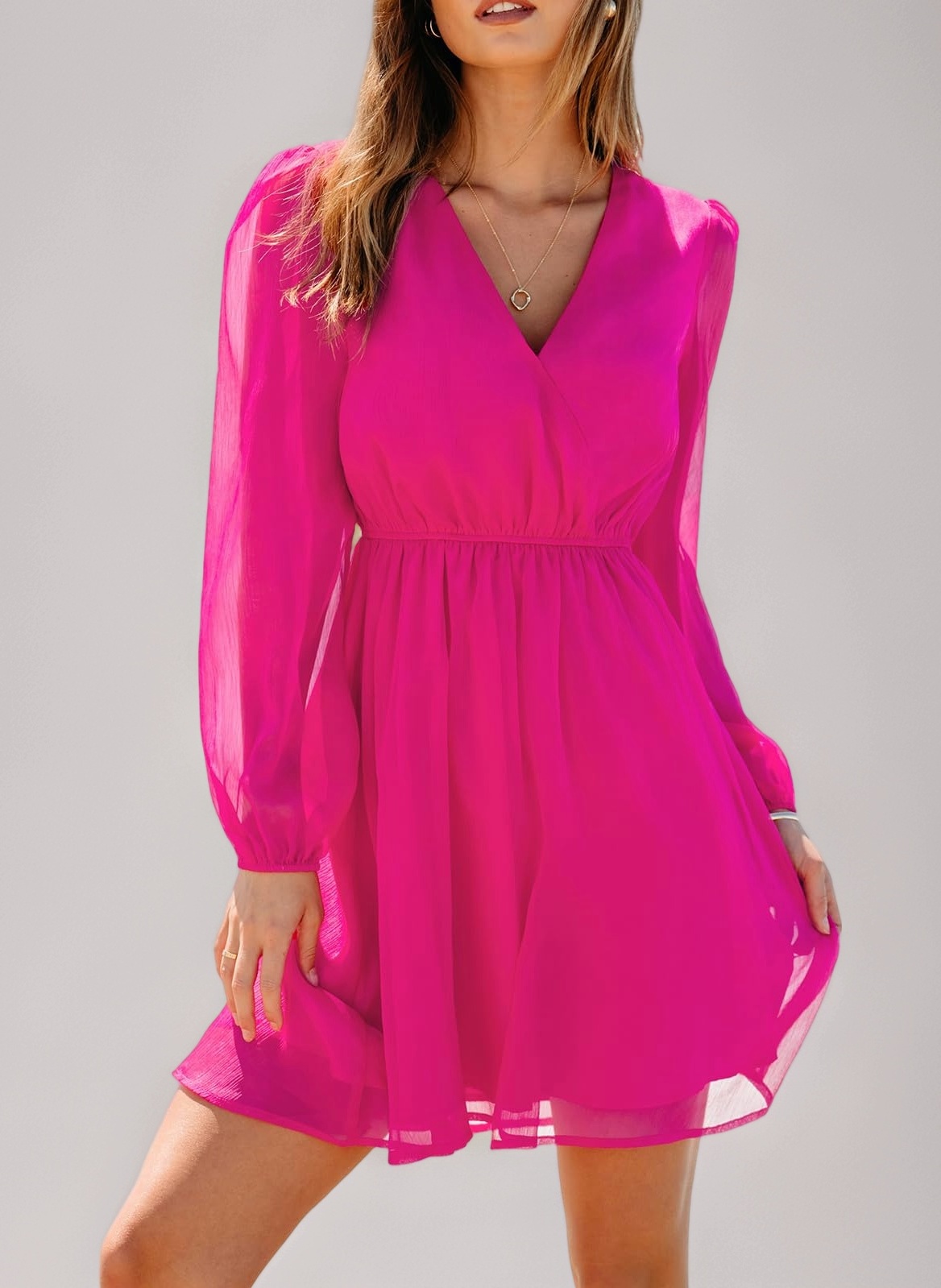 CUPSHE Women's Floral Print Chiffon A-Line Mini Dress Long Peasant Sleeves Elastic Autumn Dress