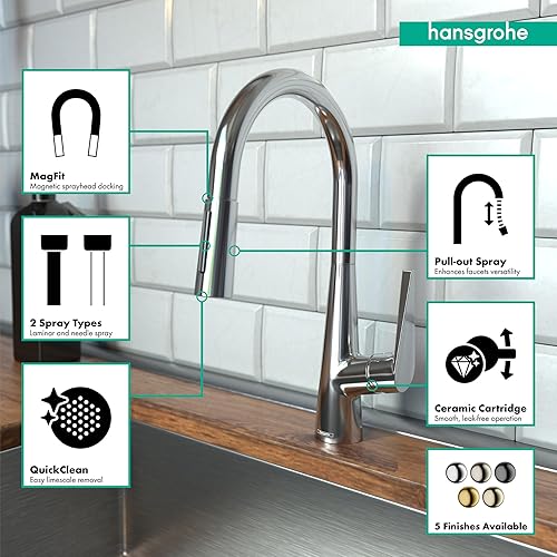 Miniatura 3 de hansgrohe Talis S 72813001 - Grifo de cocina de arco alto cromado con rociador extraíble, grifo para fregadero de cocina, cabezal rociador de