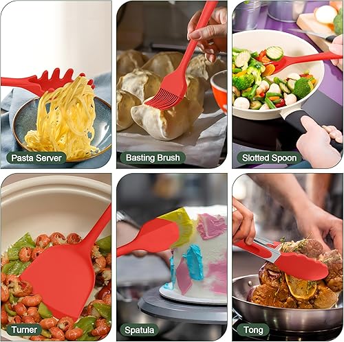 Miniatura 6 de E-far Juego de utensilios de cocina de silicona, 25 piezas de utensilios de cocina con soporte, espátula, espátula, espátula, cucharón, utensilios