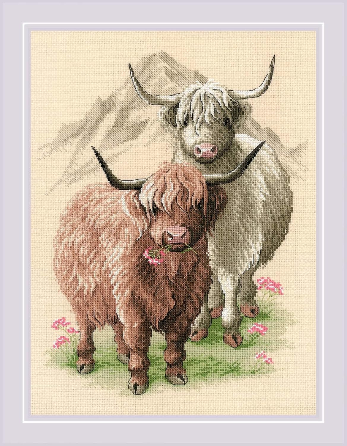RIOLIS - Highland Buddies 2090, Cross Stitch Kits 11.75"X15.75", Cross Stitch for Beginners & Advanced, Crossstitching for Adults, Counted Stitching Kits, Embroidery Kit