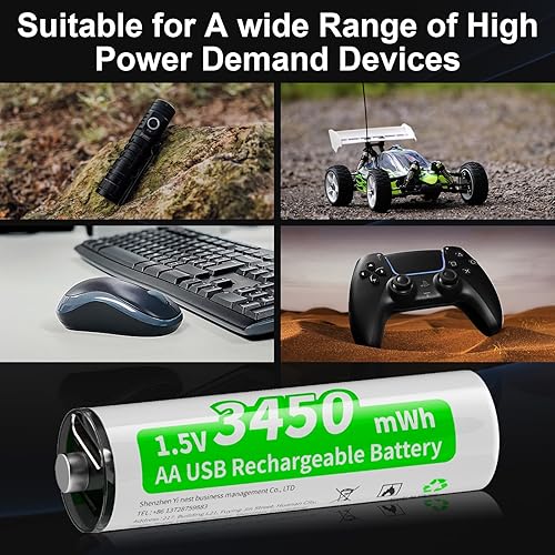 Miniatura 9 de Baterías AA recargables por USB, baterías de litio de 3450 mwH1.5 V, carga rápida USB, carga repetible de 1500 veces (AA01) (paquete de 4)