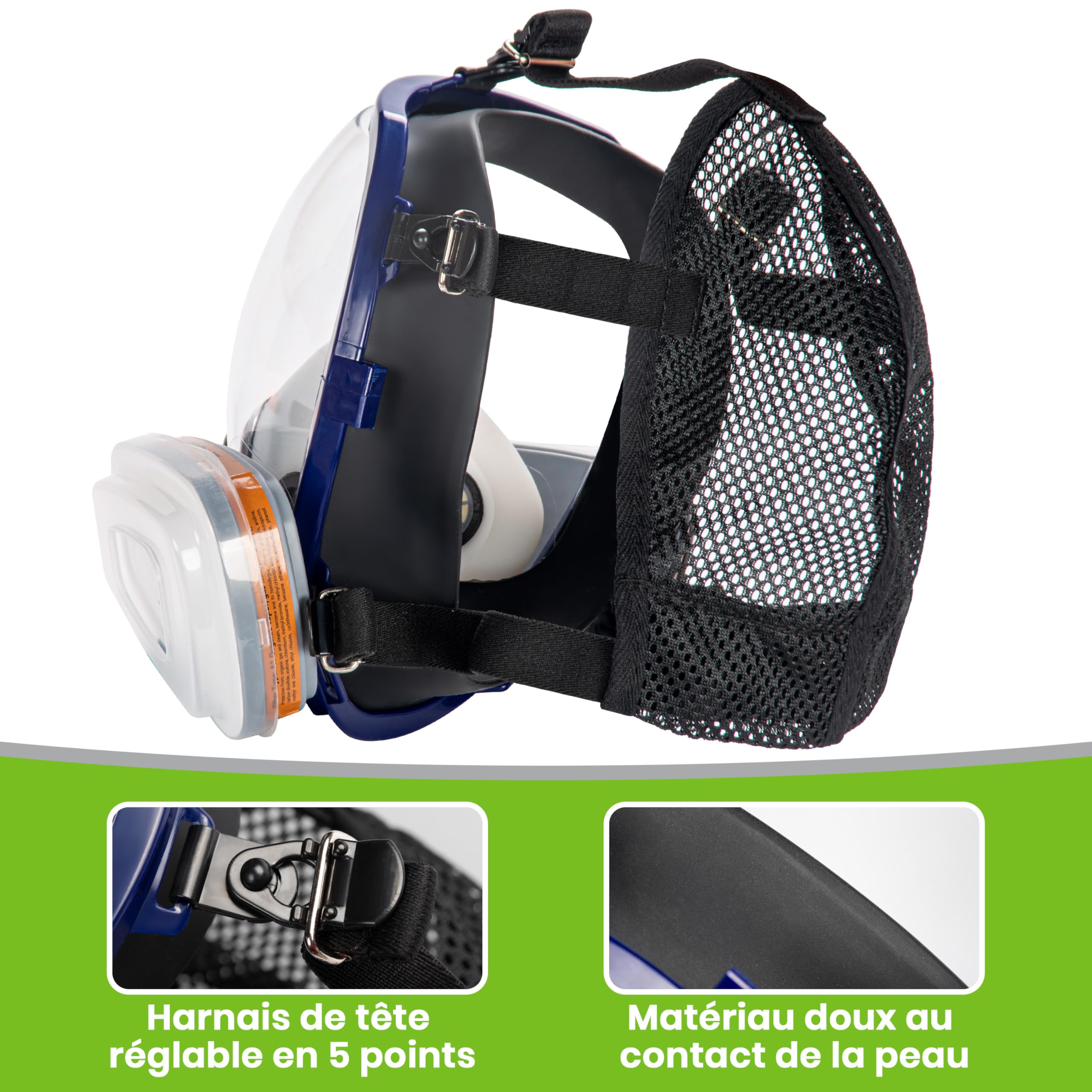 AirGearPro G-750 Masque de Protection Respiratoire Intégral avec Filtres A1P2 | Masque à gaz Anti-poussière pour Peinture, Pulvérisation, Ponçage, Travail du bois, Produits chimiques, Bricolage